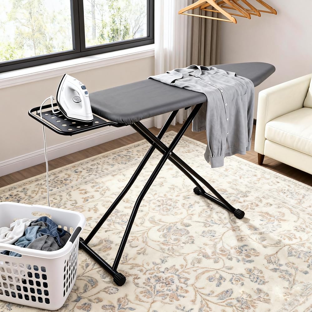 Ironing Board Full Size, Heat Resistant Cover Iron Board with Steam Rest, Ultra Thick Padding, Height Adjustable Heavy Sturdy Metal Frame Legs Ironing Stand,Non-Slip Foldable (54"x13", Square Rest)