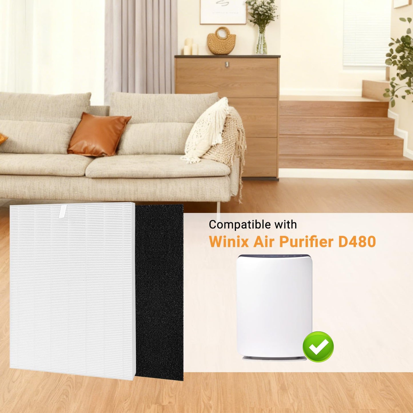 IZSOHHOME Compatible with Winix D480 Air Purifier,D480 True HEPA Replacement Filter D4,1712-0100-00,2PCS H13 True HEPA Filter+8PCS Activated Carbon Filters(2+8)