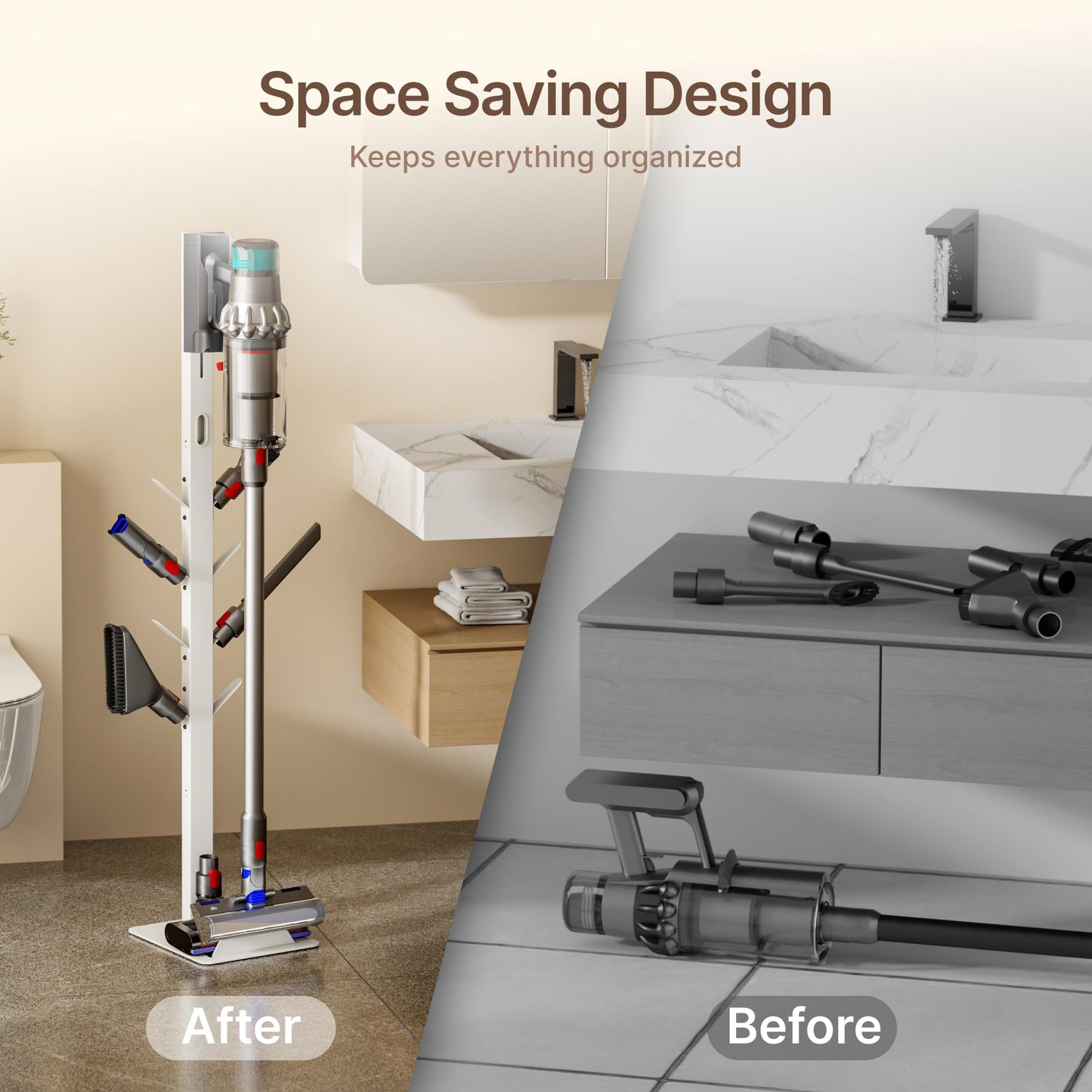 PEGZONE Vacuum Stand Compatible with Dyson G5 V15 V12 V11 V10 V9 V8 V7, S11 A10 A11, NEC180 280TL, Cordless Vacuum Holder with 8 Storage Hooks, Accessories & Attachments Organizer, White