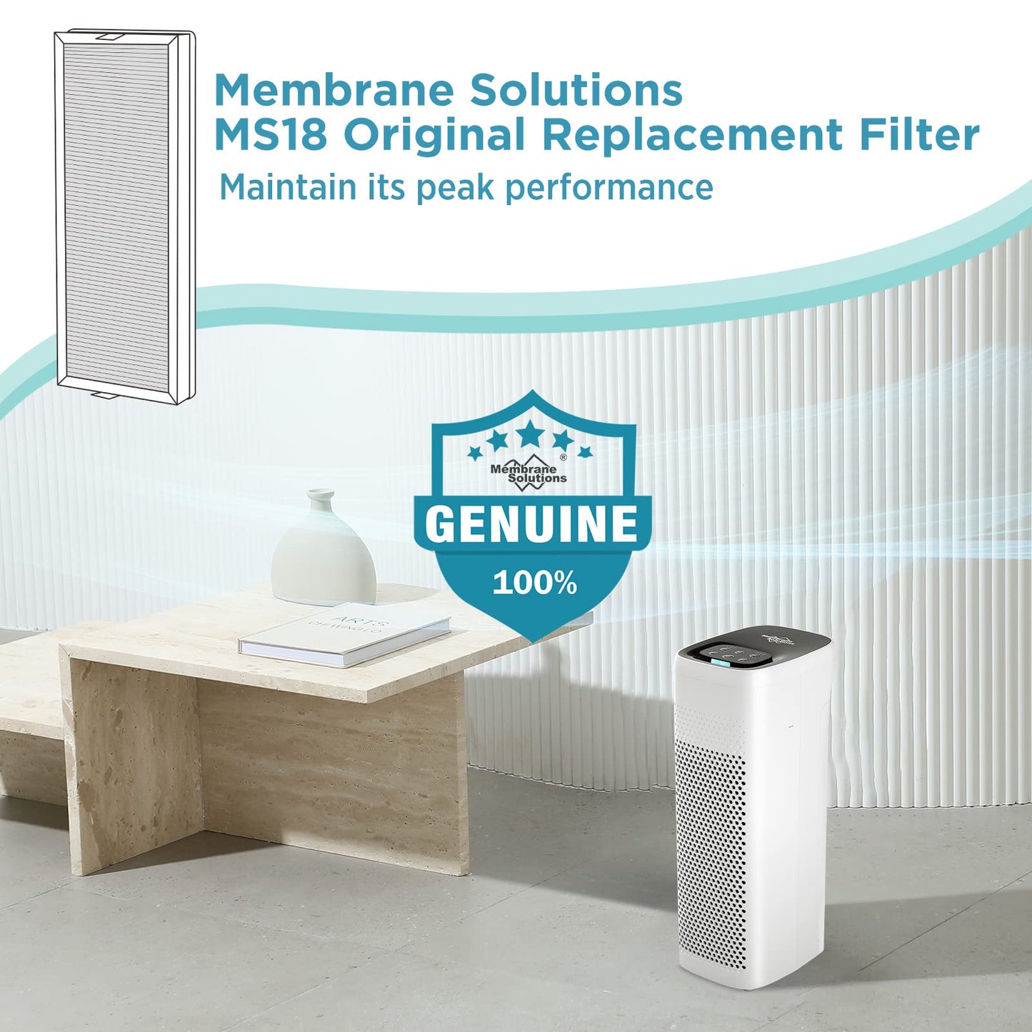 Membrane Solutions Genuine MS18 Original Air Purifier Filter Replacement, Upgraded 4-in-1 True HEPA Filter (Pack of 1)