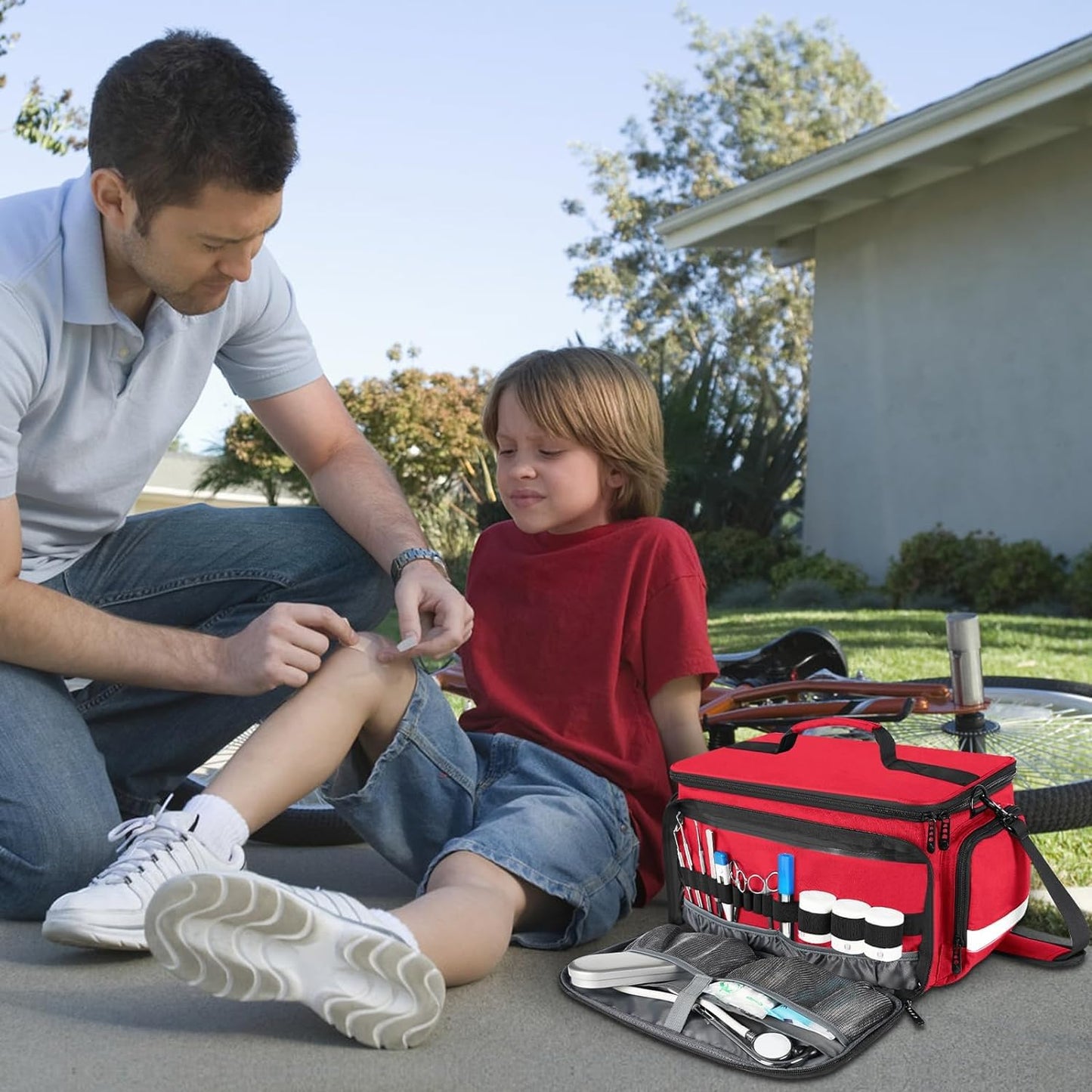 Mancro Medical Bags, Large Medication Storage Empty, Water Resistant Pill Bottle Organizer for Home, First Aid Responder Bag, Nurse Gifts, Red Medical Supply Organizer