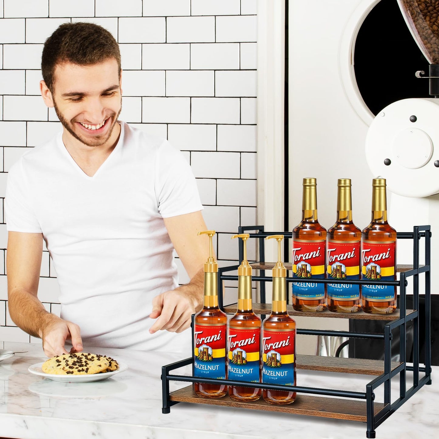 Klxuyuo 4-Tier Coffee Syrup Rack for 20 Bottles (750ml)–Sturdy Coffee Syrup Organizer Holder for Kitchen, Café, Office