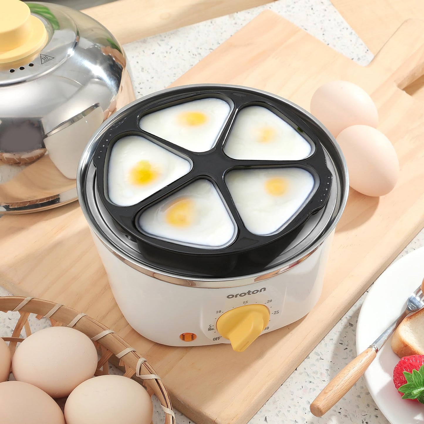 Oroton 9-Egg 304 Stainless Steel Egg Cooker – Steam & Boil Eggs with Timer, Automatic Shut-Off & 3 Cooking Modes (Black)(Hard/Medium/Soft)
