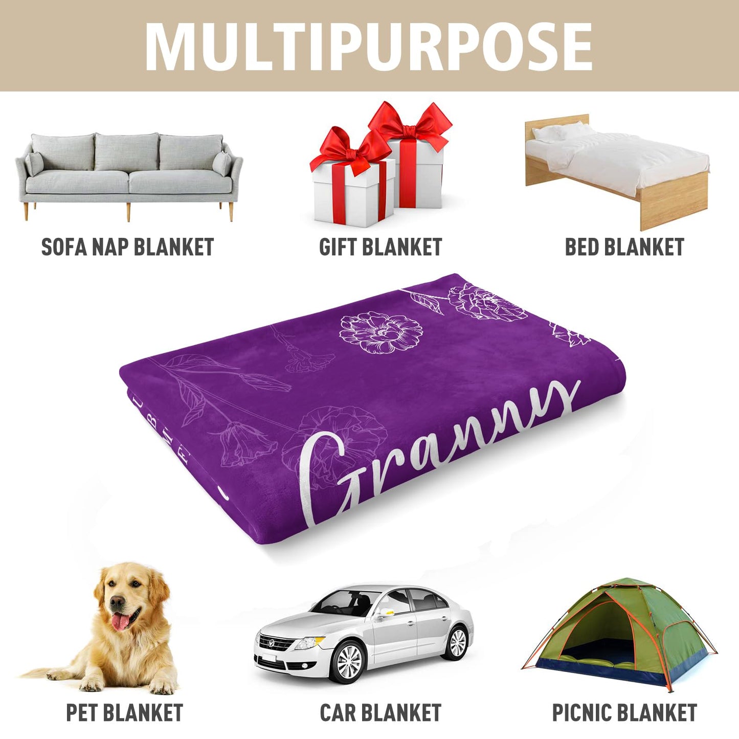 GiltGlimmer Granny Gifts for Grandma, Gifts for Granny, Granny Birthday Gift from Grandkids, to My Granny Grandma Throw Blanket 50" x 60", Purple