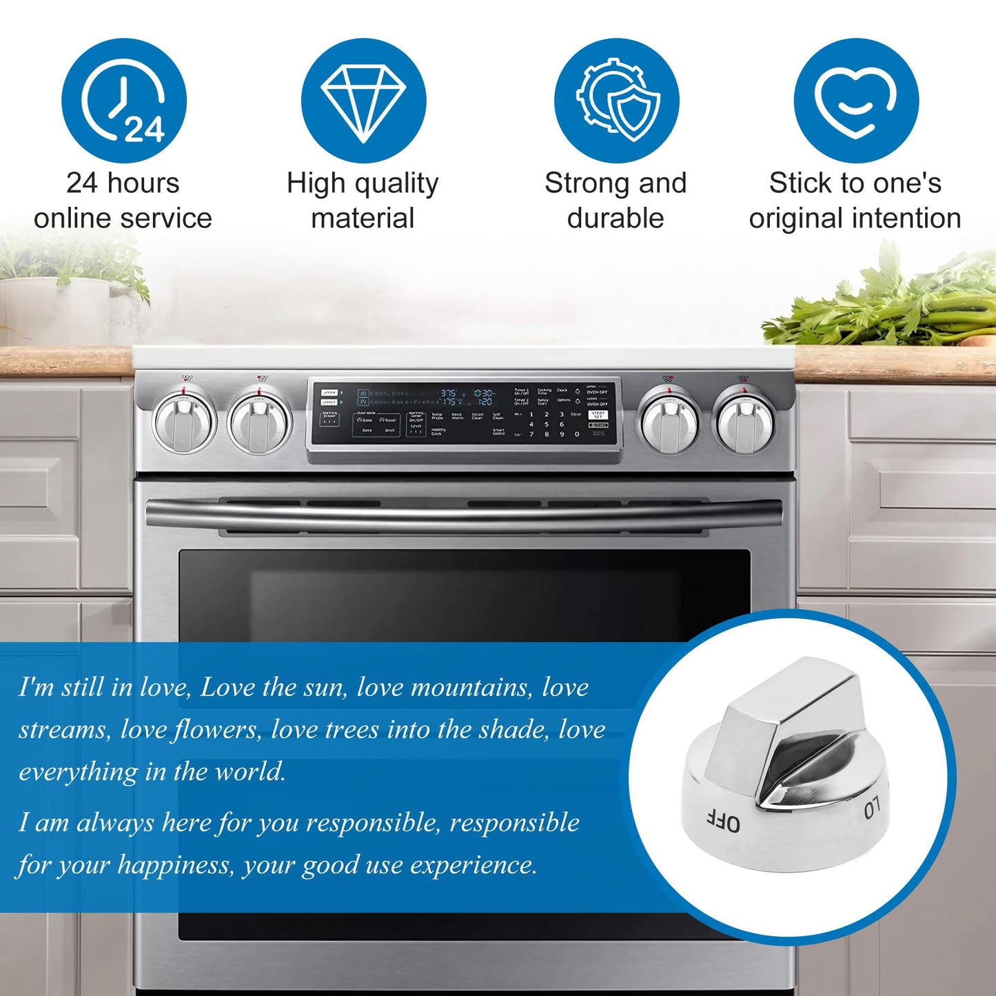 DG68-00377A Stove Knob Replacement for Samsung Oven Knobs Replacements for Samsung Compatible with NX58F5500SS FX710BGS NX58H9500WS NY58J9850WS NX58H9500WS, Stainless Steel Reinforcement, Durable