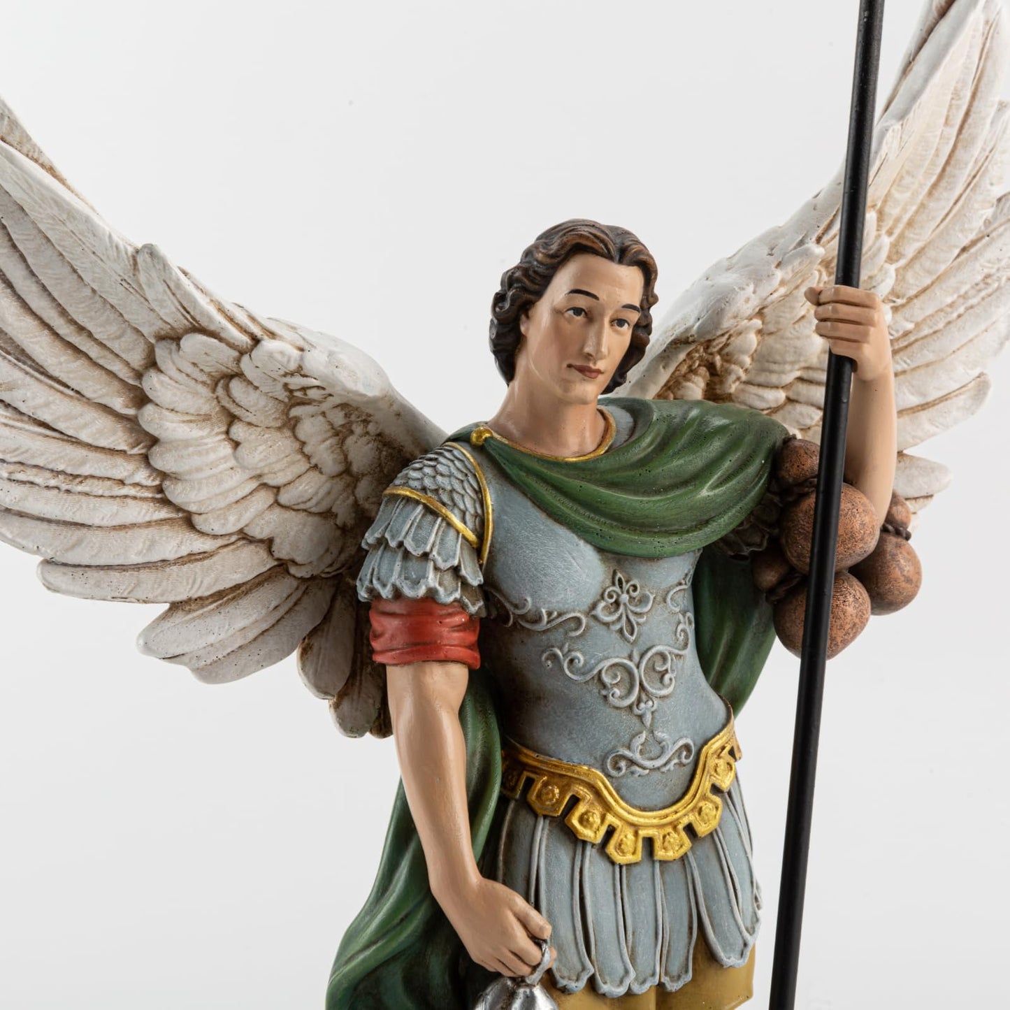 DevotedWalls 10.2"H Saint Raphael Statue Painted in Full Color, Angel St. Raphael with Name Plate on Base,Travel Protection Patron Archangel Saint St. Rafael, Estatua del Arcángel San Rafael Figurine