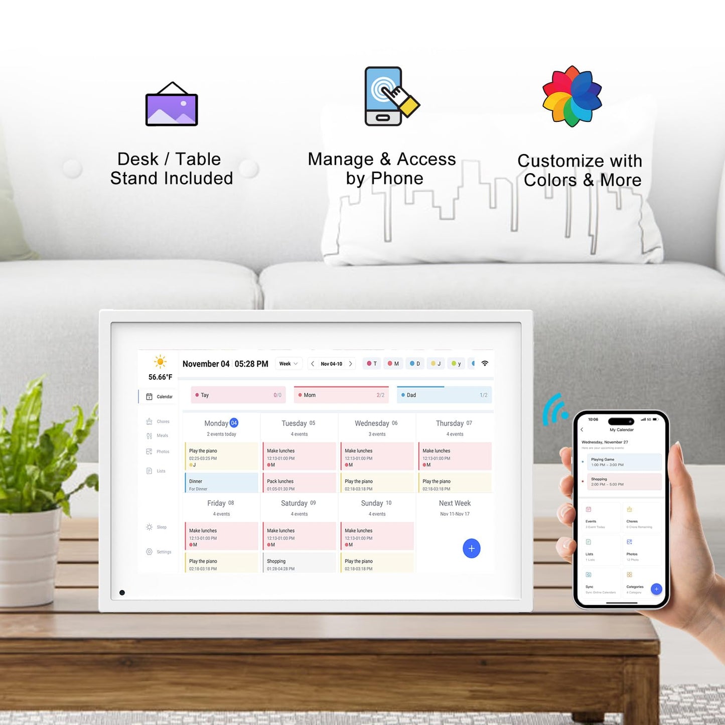 10.1 Inch Smart Digital Calendar Planner & Chore Chart, IPS HD Touchscreen Interactive Display for Family Schedules, Streamline Household Organization - Built-in Digital Picture Frames Function