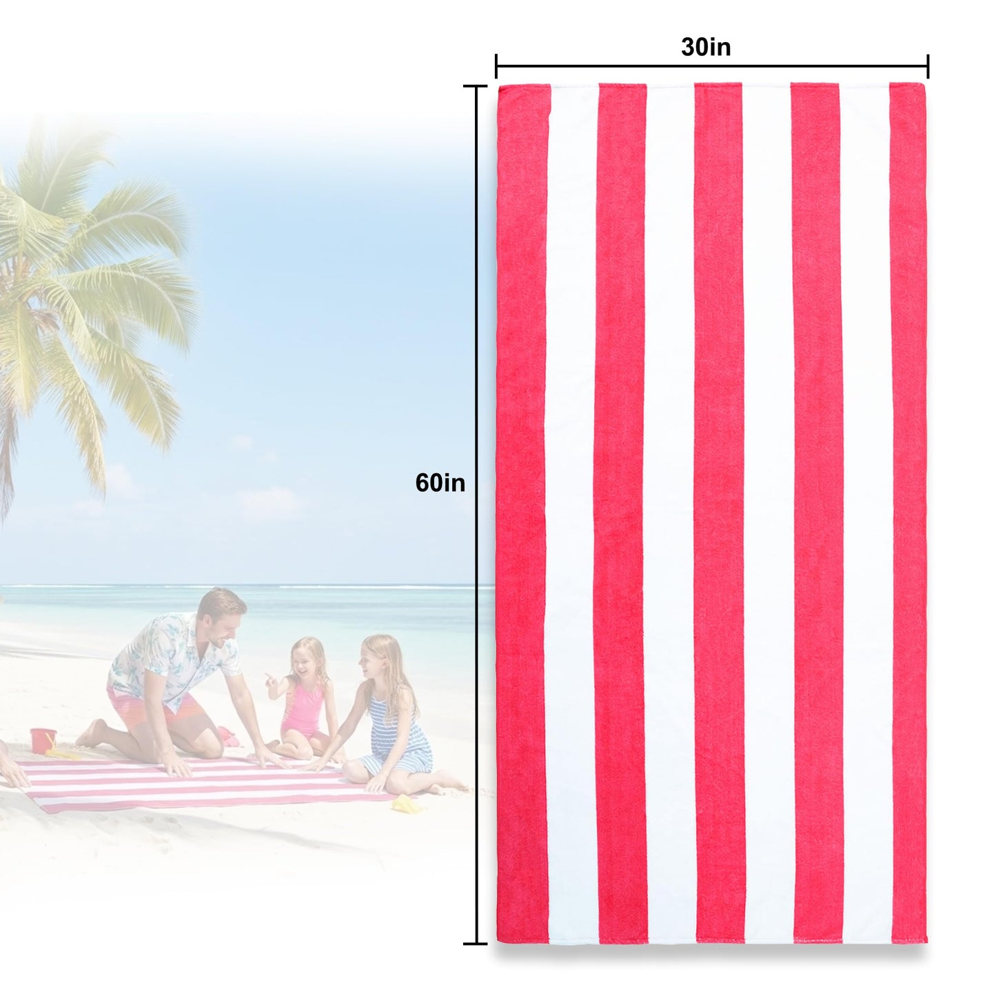Exclusivo Mezcla Beach Towels Oversized, 4 Pack Lightweight Cabana Stripe Pool Bath Towel Set for Kids and Adults, Extra Large and Absorbent, 30x60 Inches, Blue/Green/Yellow/Red
