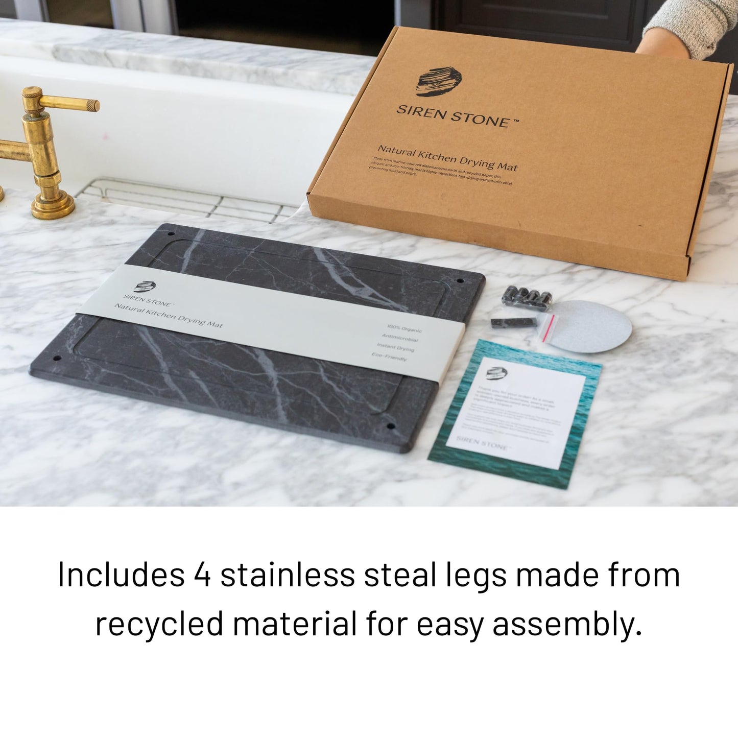 Siren Stone Natural Stone Dish Drying Mat 15.7" x 11.8", Slate Color - Diatomaceous Earth Kitchen Mat | Quick Drying, Non-Toxic, BPA-Free, Eco-Friendly | Female-Founded USA Brand