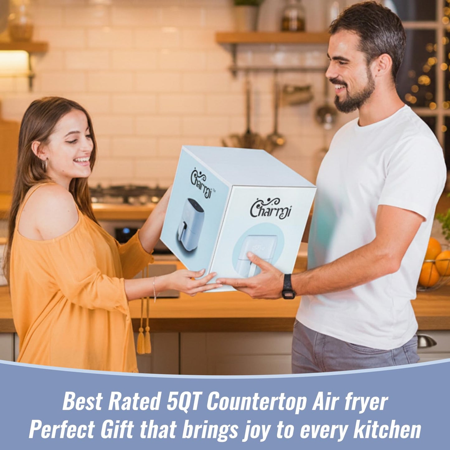 Charmi 5QT Air Fryer โ Beautiful Retro Design, Stylish Countertop Look, Safe Auto Shutoff, Digital Touchscreen, 8 Cooking Presets, Digital Recipes Included (Pastel Blue)