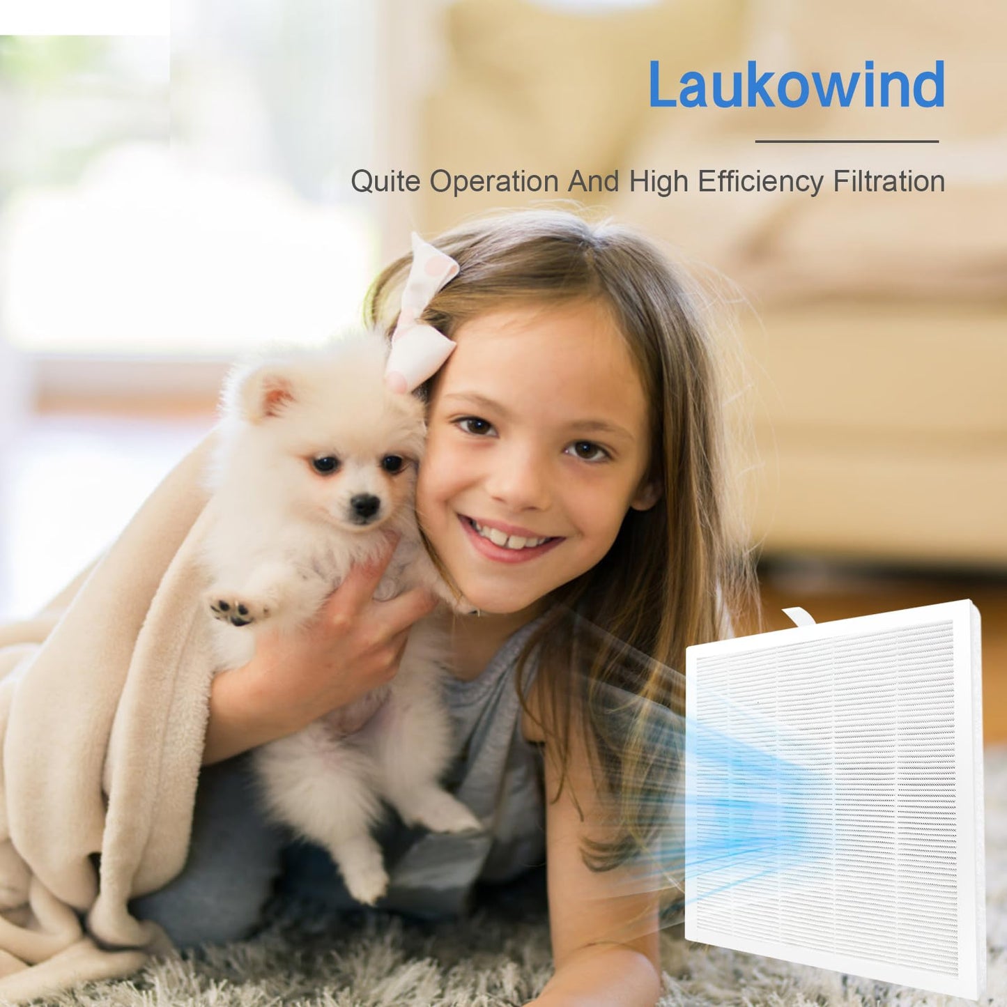 Laukowind 4 Pack E-300L Replacement Filter Compatible with MOOKA and MOOKA FAMILY E-300L, 3-in-1 Filter Replacement for Pet Dander, Bedroom And Office