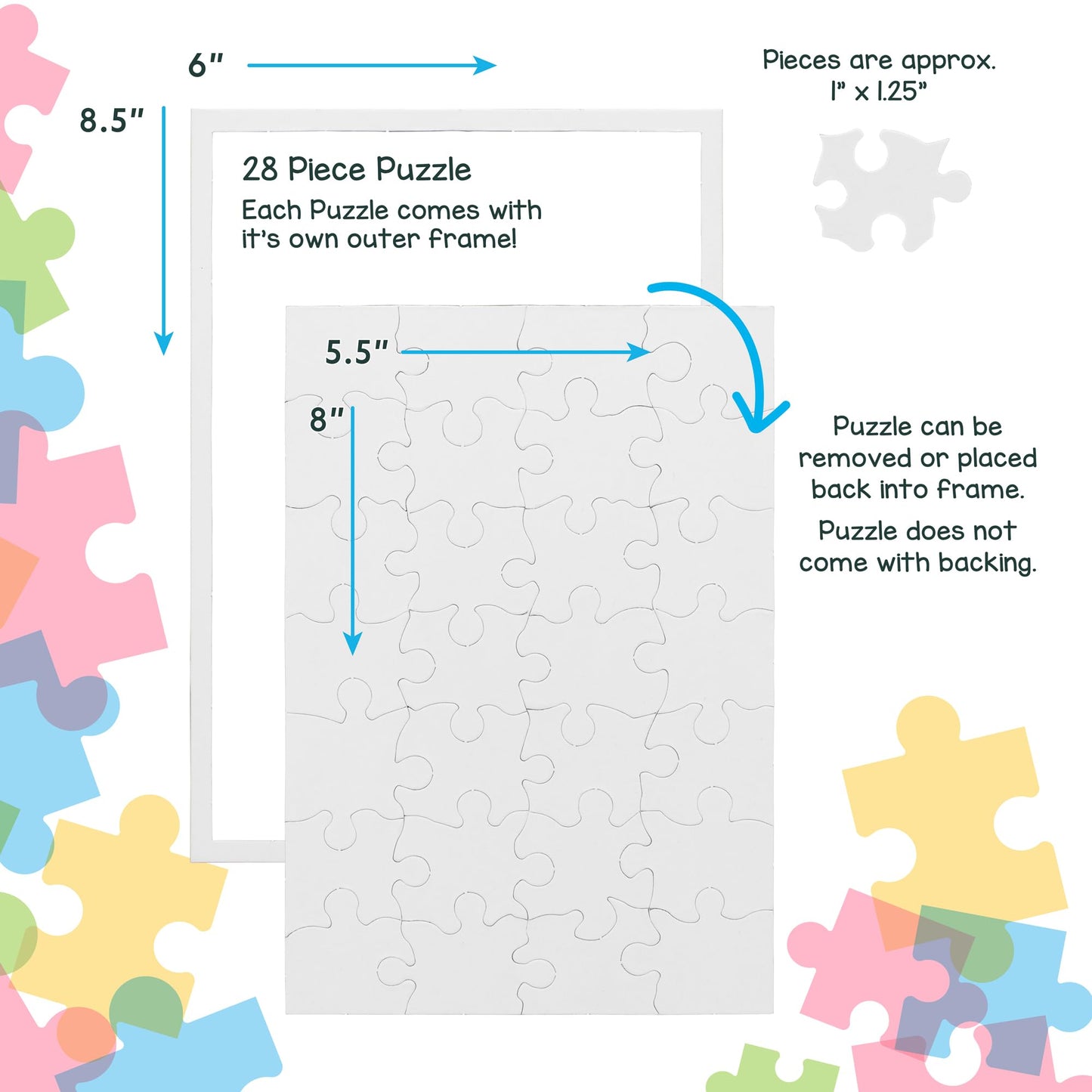100 Blank Jigsaw Puzzles – 5.5 x 8 Inch, 28 Pieces Each – Hygloss DYI Party invites, Perfect for Decorating, Kids' Activities, Arts & Crafts or Party Favors - Puzzle Pieces to Draw On for Crafts