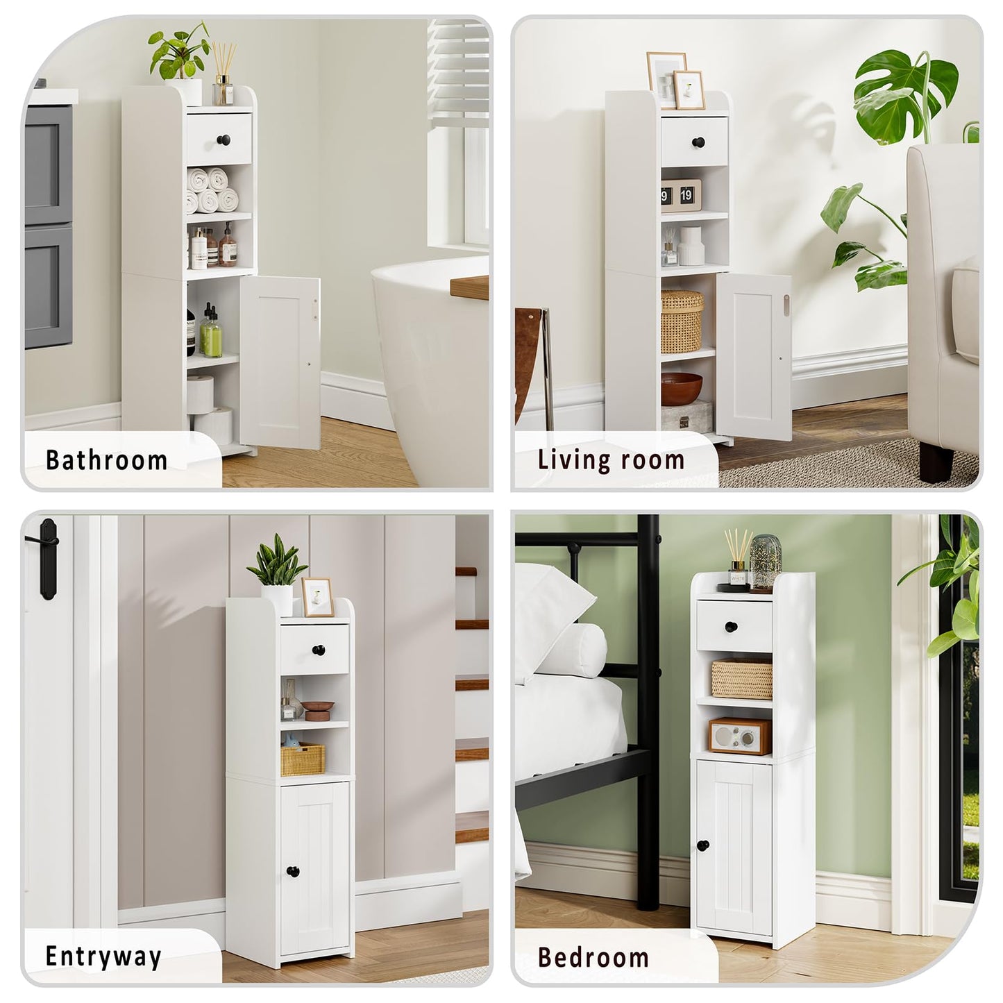 Lomojo Small Bathroom Storage Cabinet,Narrow Toilet Paper Holder,Corner Floor Cabinet with Doors and Drawer for Small Space,Adjustable Shelf Organizer,7.75L*7.75D*29.6H,White