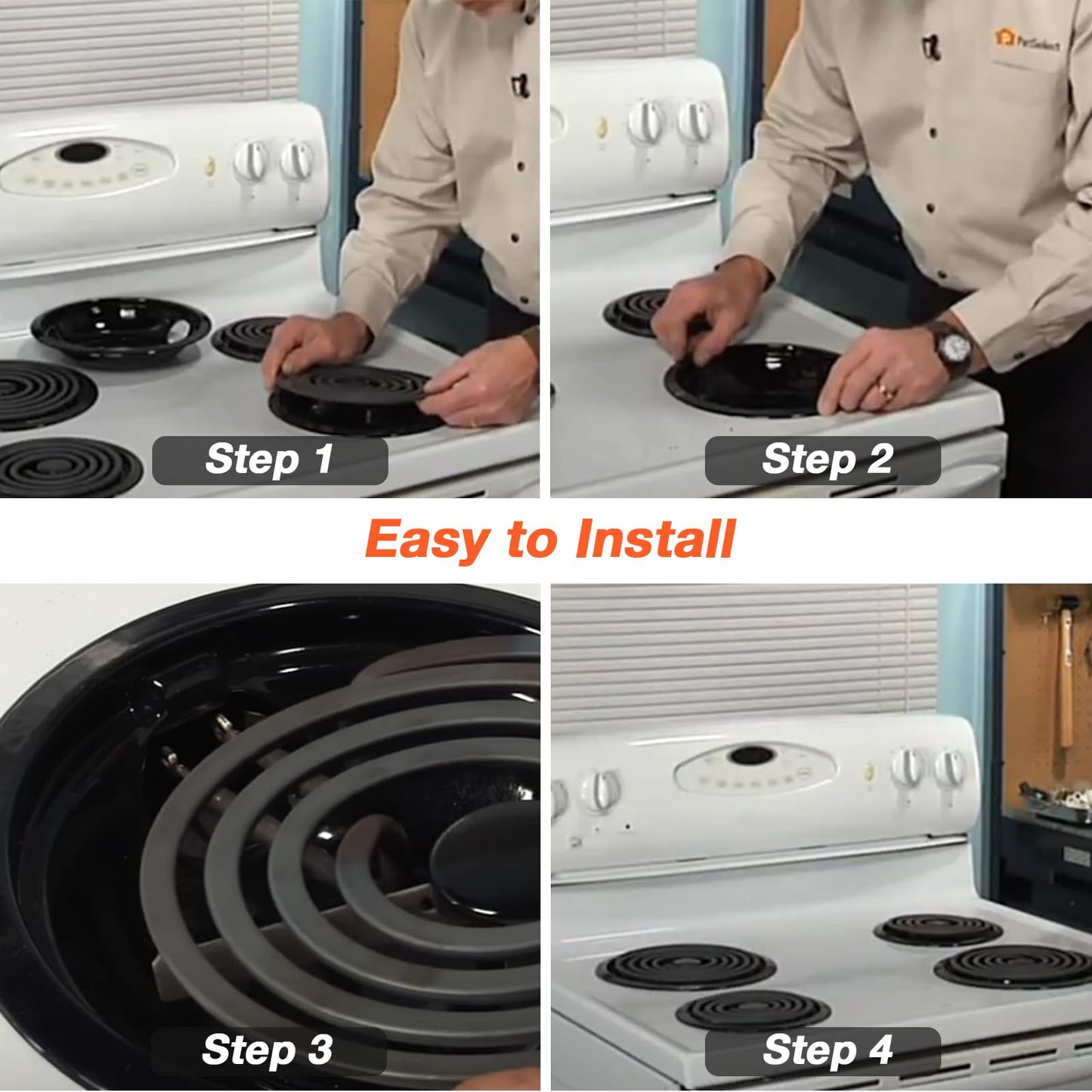 W10290350 W10290353 Porcelain Electric Stove Burner Drip Pans and MP22YA Electric Range Burner Element MP15YA(6") MP21YA(8") by Blutoget- Fit for Whirlpool May-tag Amana Electric Range Stove