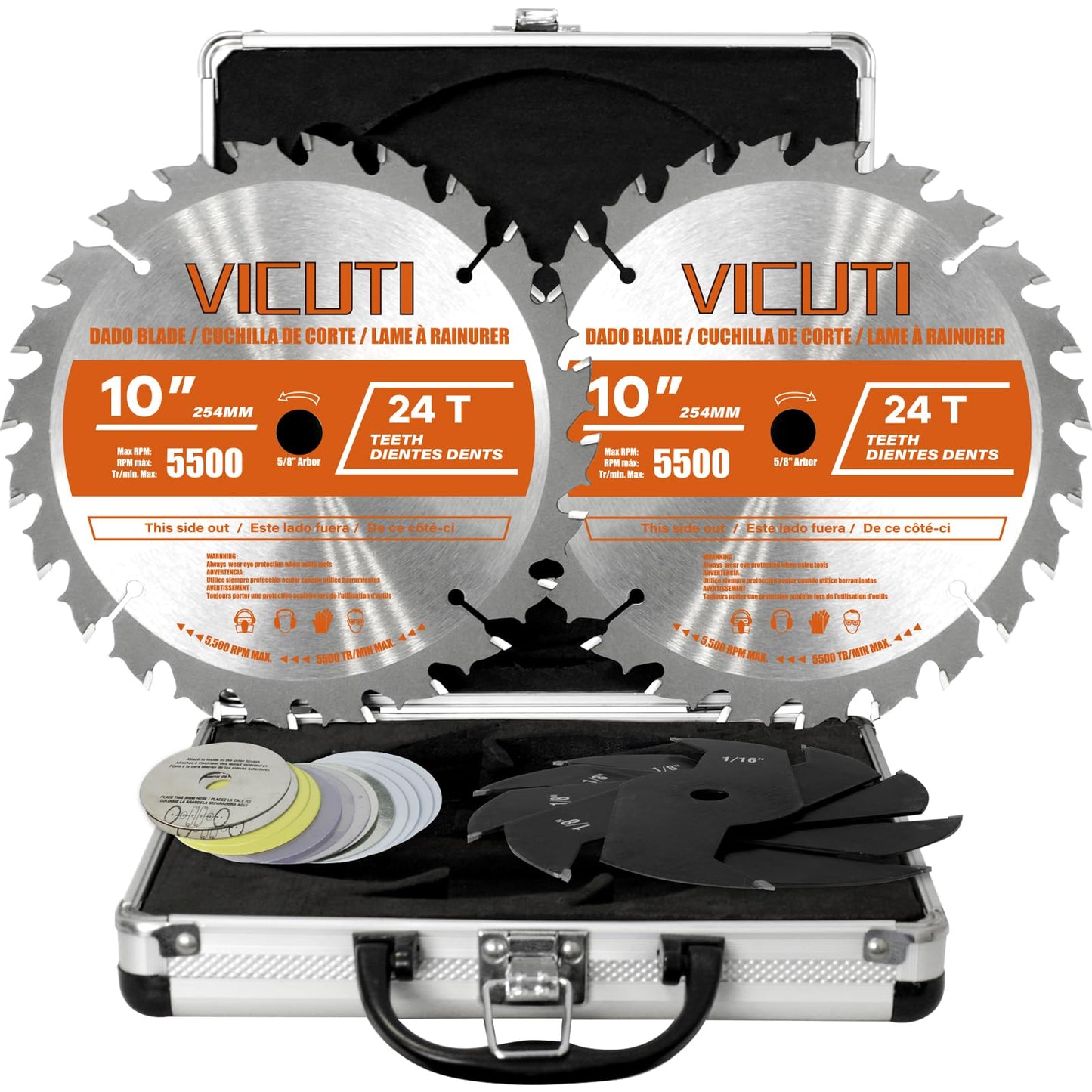 10'' Stacking Dado Blade Set, 24-Tooth, 5/8-Inch Arbor, 23 Pieces