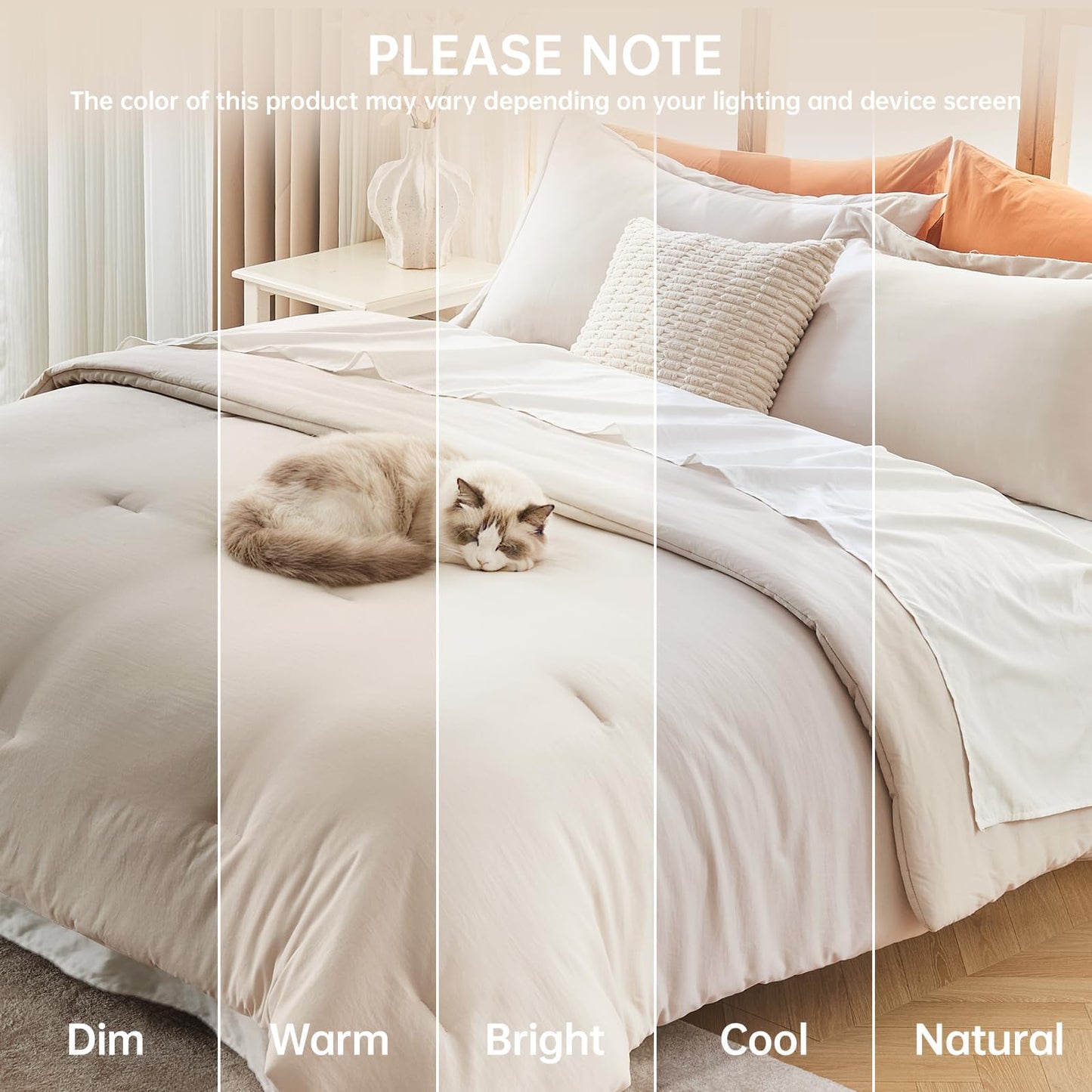 MUXHOMO Beige Oversized King Comforter Sets, All Season Ultra Soft Down Alternative Bedding - 3 Piece Lightweight Bed Set Includes 1 Comforter (120"x98") and 2 Pillow Shams (20"x36")