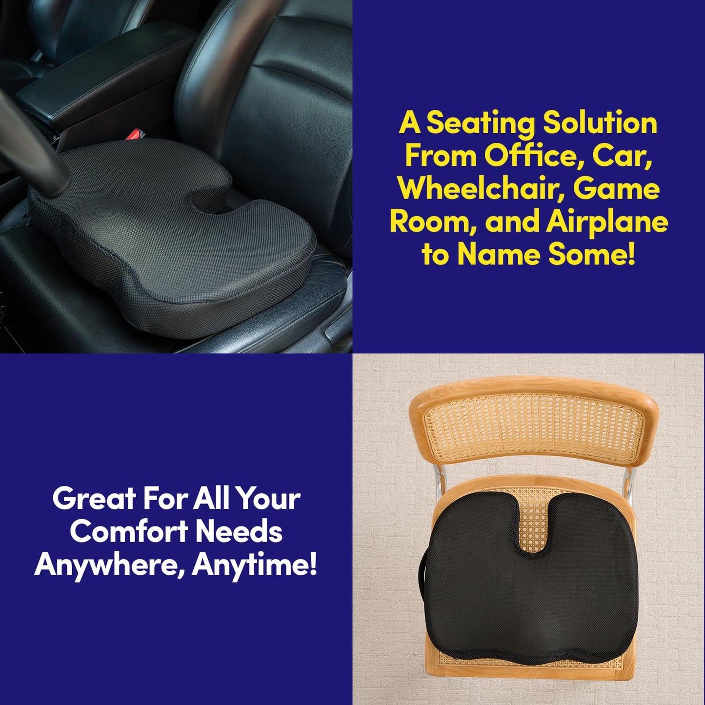 Office Chair Cushion Seat Cushion for Long Sitting โ
โ Ergonomic CertiPUR-USยฎ Memory Foam Non Slip Seat Pad for Desk, Car, Travel, Stadium, Bleachers & Airplane โ
โ Tailbone Support Pillow