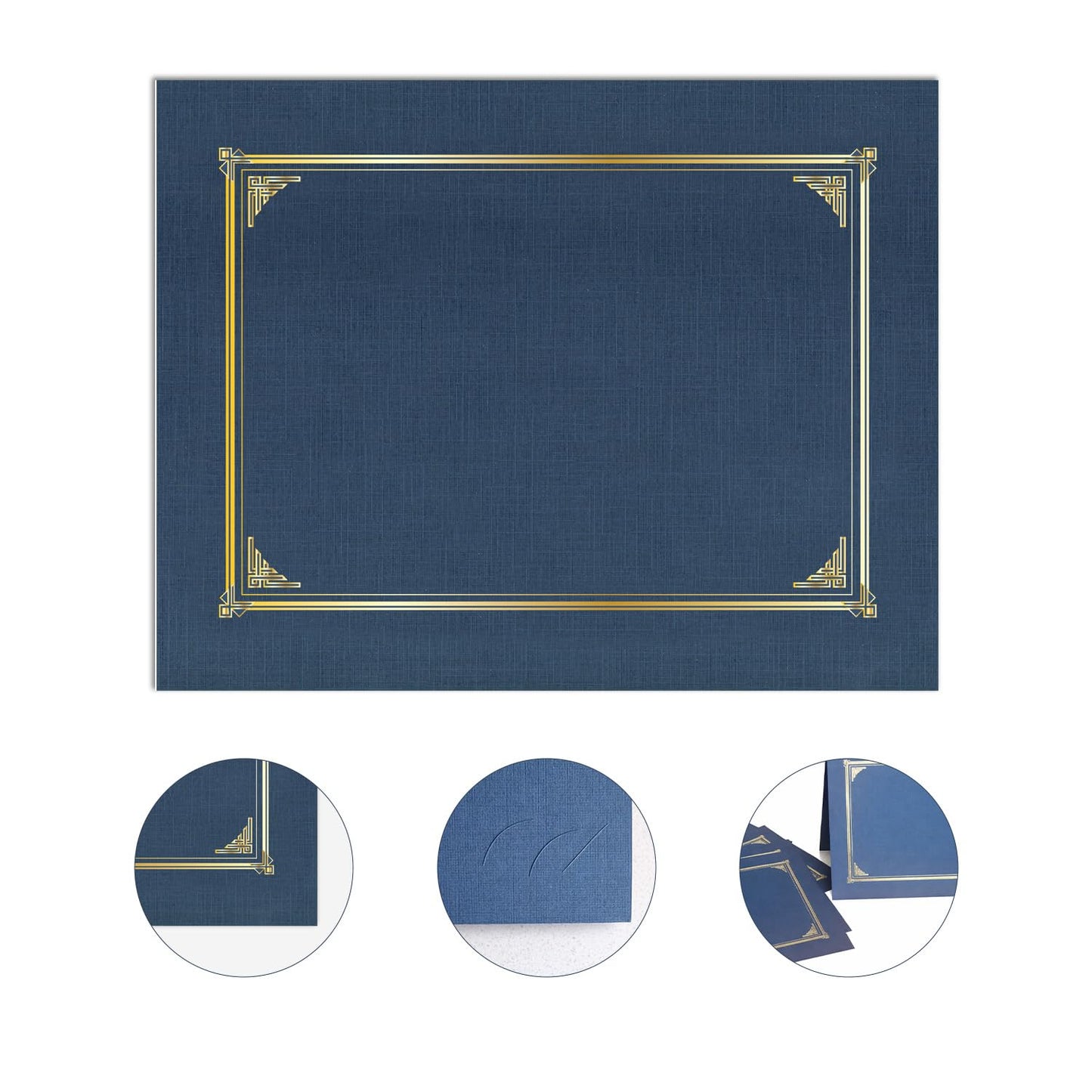 Geographics Classic Linen Certificate/Document Covers, 12.5” x 9.75”, Navy Bue (25 Pack)
