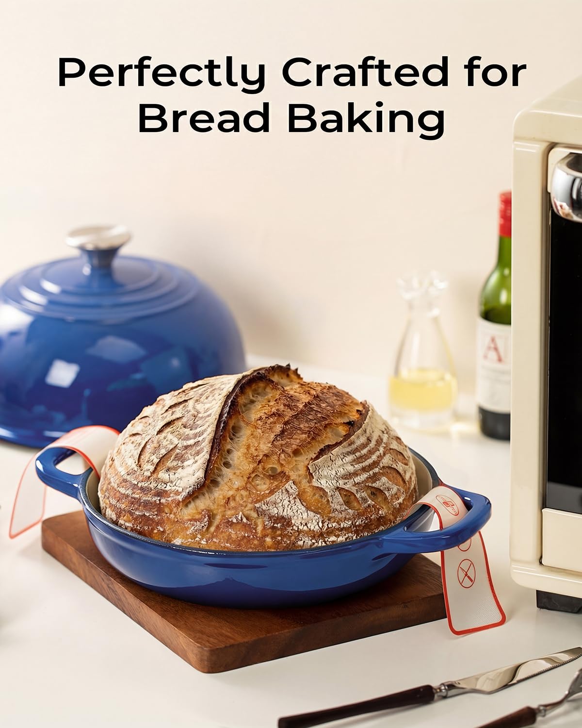 Armorbear Dutch Oven for Bread Baking-5QT Cast Iron Sourdough Dutch Oven Pot with Lid, Enameled Round Cast Iron Bread Pot with Dome Lid for Homemade, Gifts for Sourdough Bakers, Blue