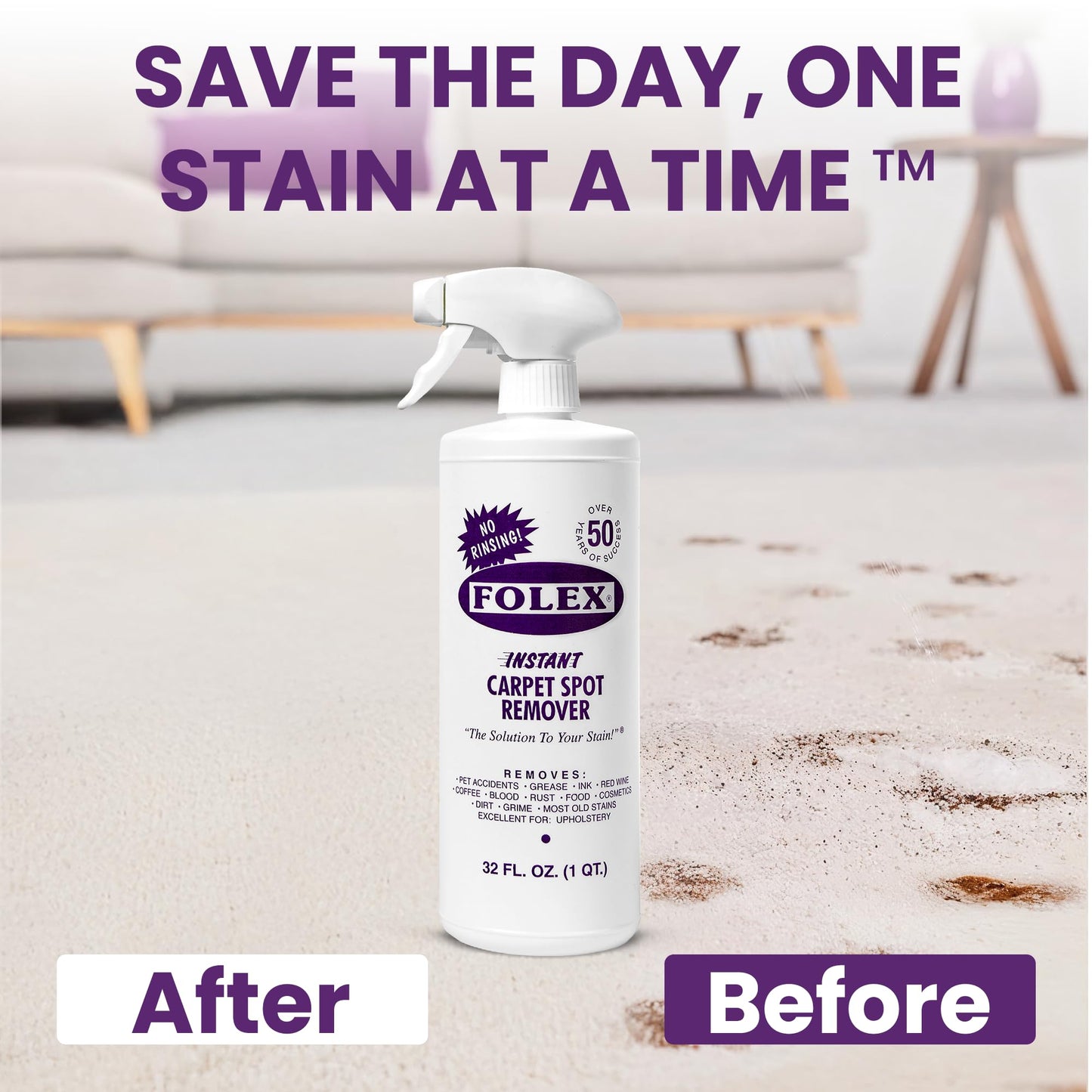 FOLEX Instant Carpet Spot Remover 128 oz - Powerful Stain Remover for Carpets, Upholstery & Rugs - Eliminates Pet Stains, Grease, Red Wine, Food, Makeup & More - With Reusable Cleaning Cloth - 1 Pack