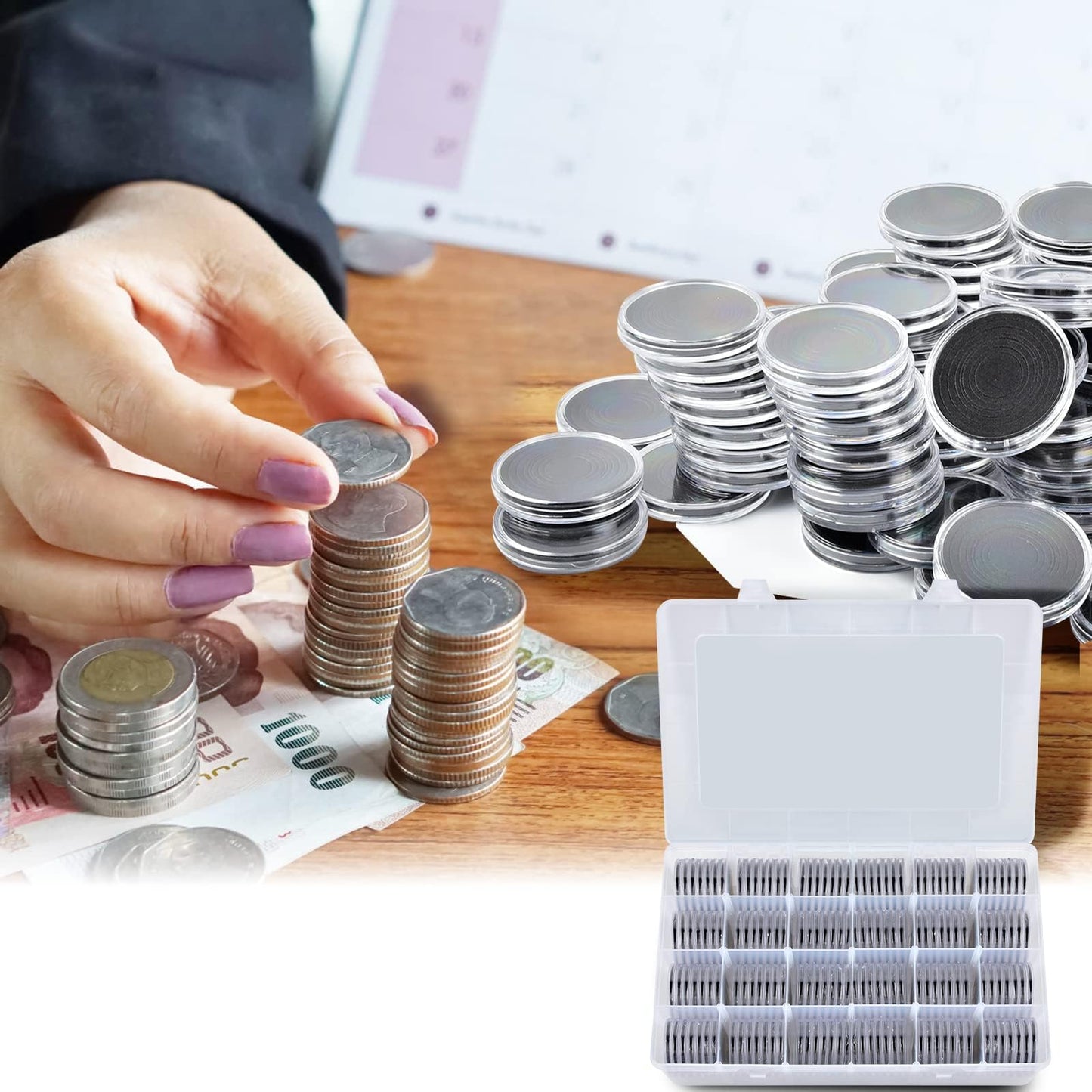 FULLCASE Coin Holders for Collectors–168Pcs Coin Capsules with 6-Size Foam Gaskets (20-46mm) for Silver Dollars Eagles & Foreign Coins, Airtight Coin Storage Box Organizer Collecting Supplies (Black)