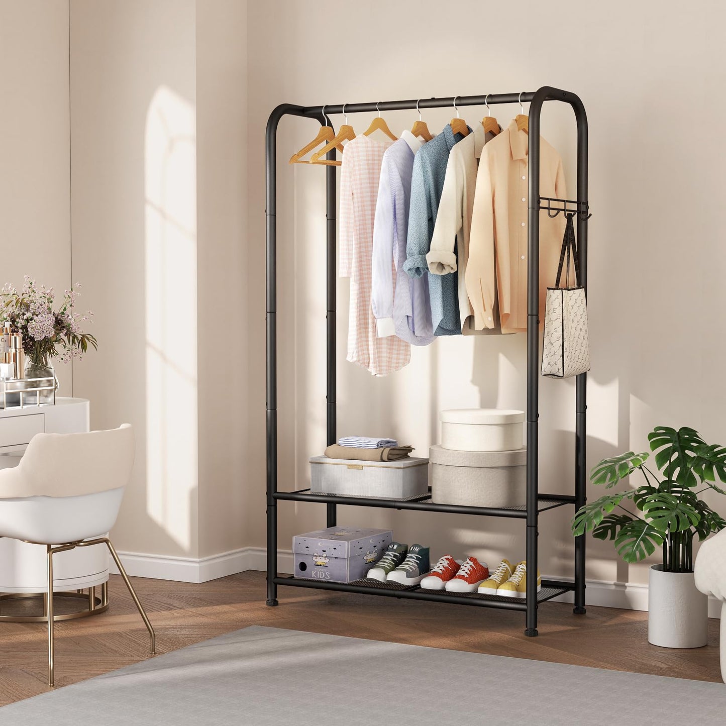 SINGAYE Clothing Racks For Hanging Clothes Rack Portable Closet Garment Coat Rack With Shelves Heavy Duty Hanger Stand Wardrobe Free Standing Closet