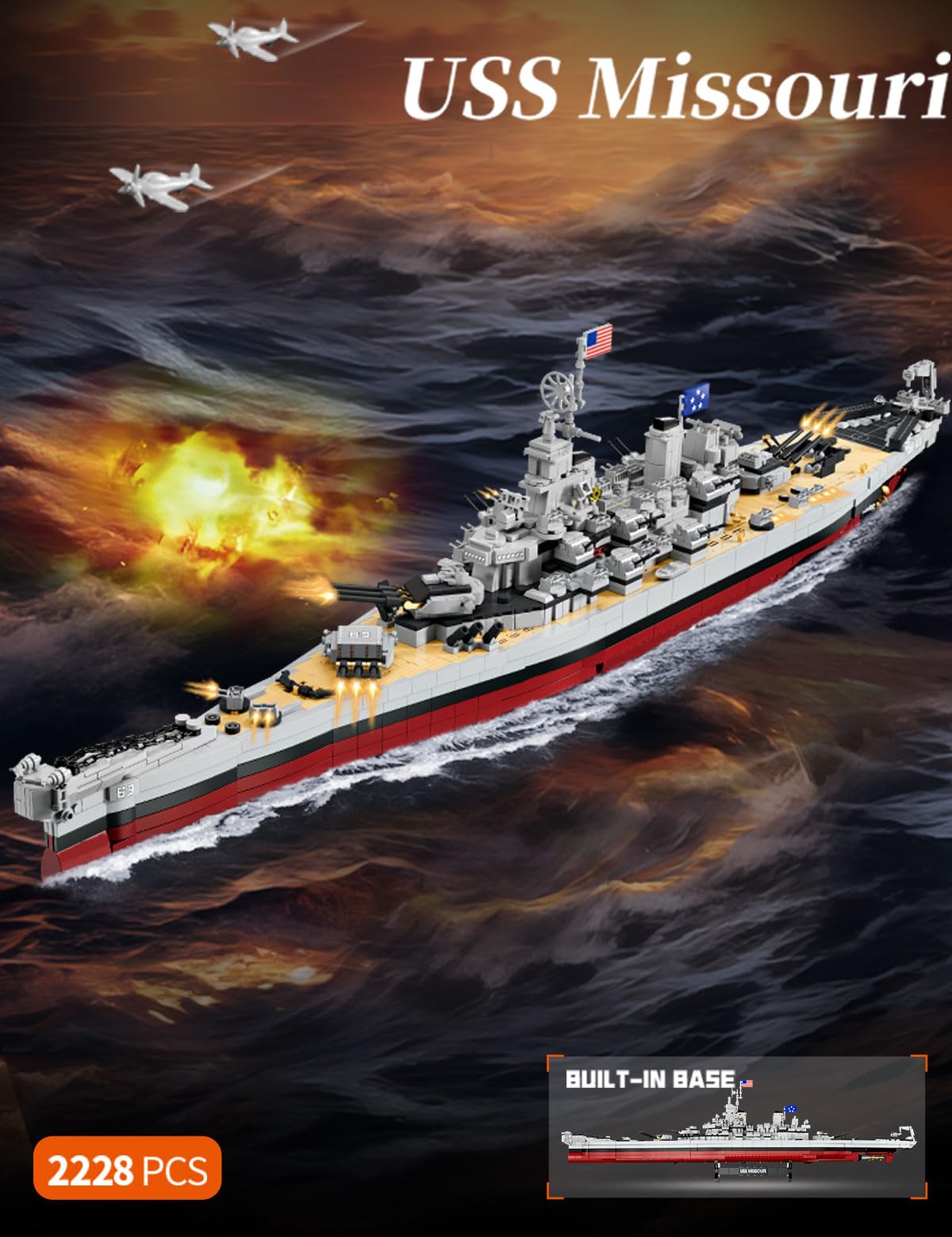 SEMKY Military Series USS Missouri BB-63 MOC Building Blocks and Engineering Toy(2228 Pieces),WW2 Warship for Kid and Military Fan