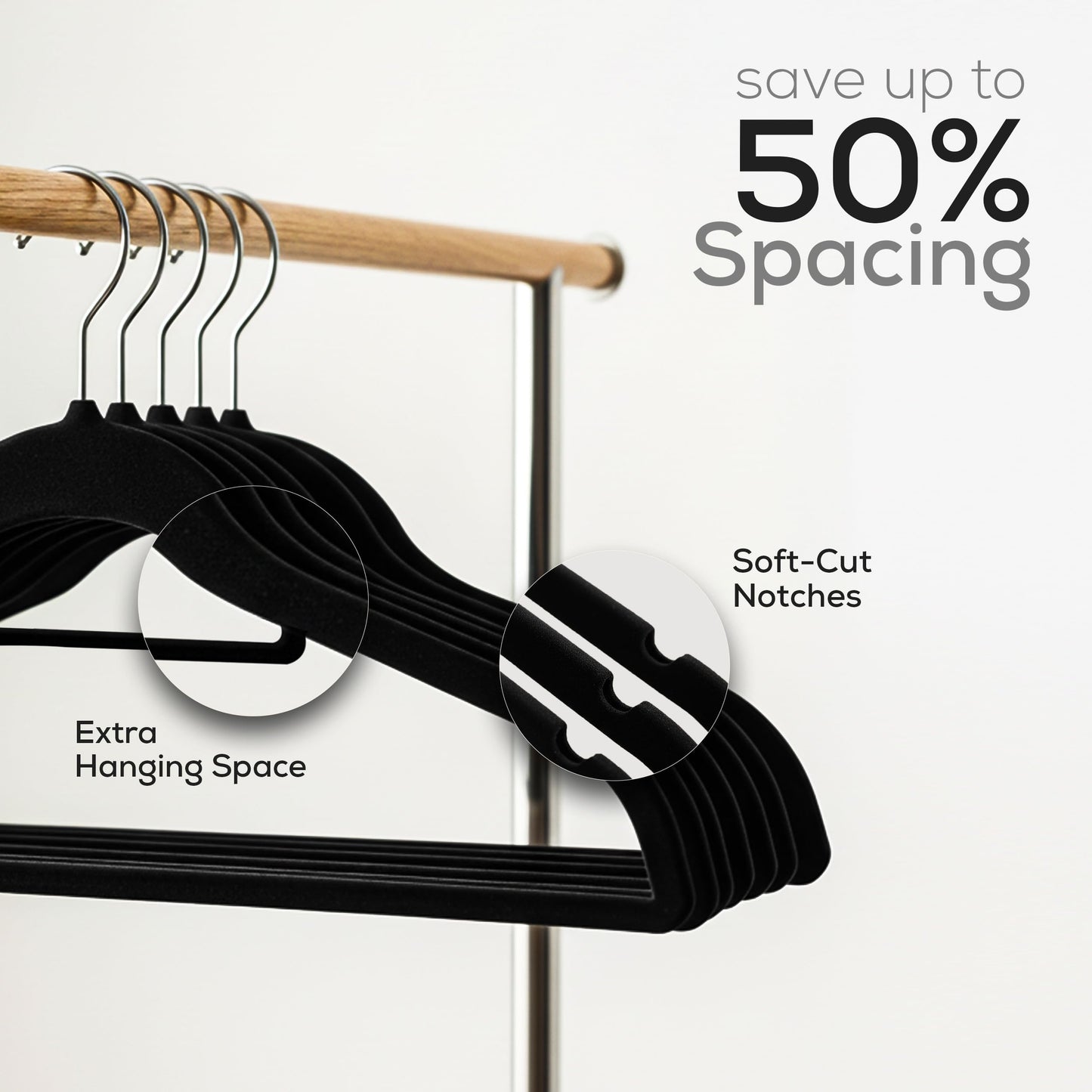 Utopia Home Velvet Hangers 100 Pack – Premium Non-Slip Slim Clothes & Coat Hangers with Tie Bar, Space-Saving Heavy Duty Design, 360° Swivel Hook – Black
