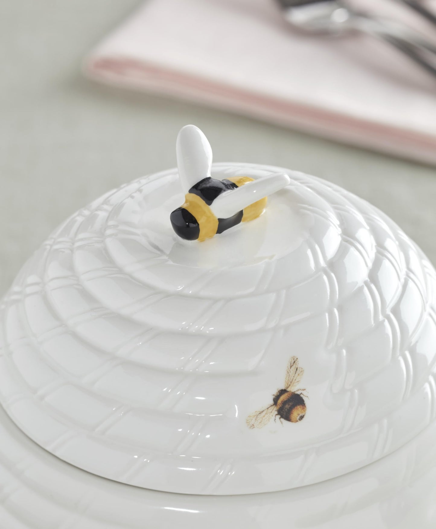 Lenox Home And Kitchen, Butterfly Meadow Beehive Candy Jar, Porcelain Material, Candy Bowl, Dishwasher Safe, Kitchen And Dining, Butterfly And Flowers, Pantry Storage, Table Decor (White, 1 Piece)