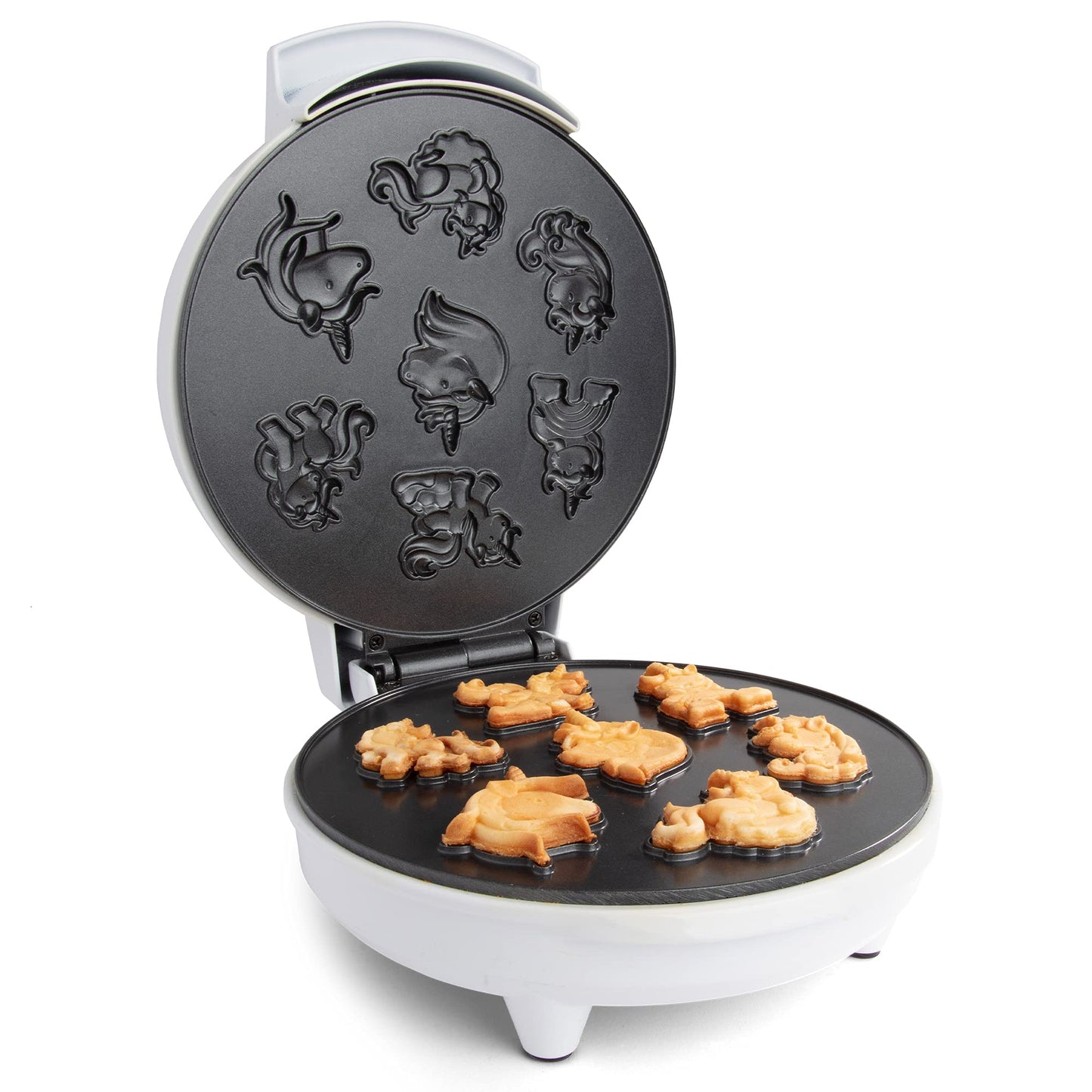 Unicorn Mini Waffle Maker- Creates 7 Different 3D Animal Shaped Waffles in Minutes- A Fun Cool Magical Breakfast for Kids, Girls & Adults- Electric Non-Stick Waffler Iron, Pancake Baker w Recipe Guide