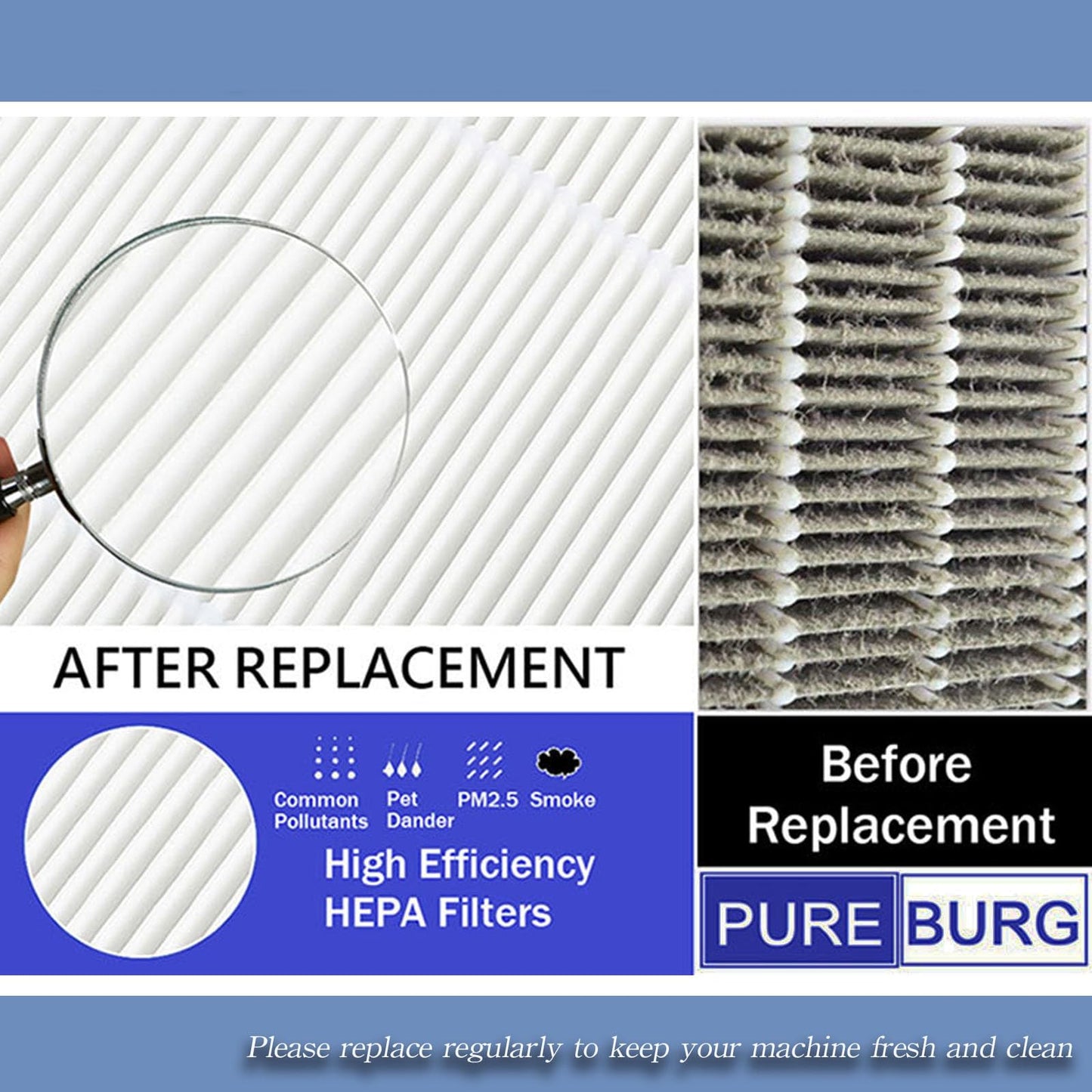 PUREBURG Replacement Filter set Compatible with Whirlpool Whispure 1183054K 8171434K Fits AP450 AP510 AP51030K AP51030KB AP45030K WP500 WP1000 Air Purifier, H13 HEPA Activated Carbon