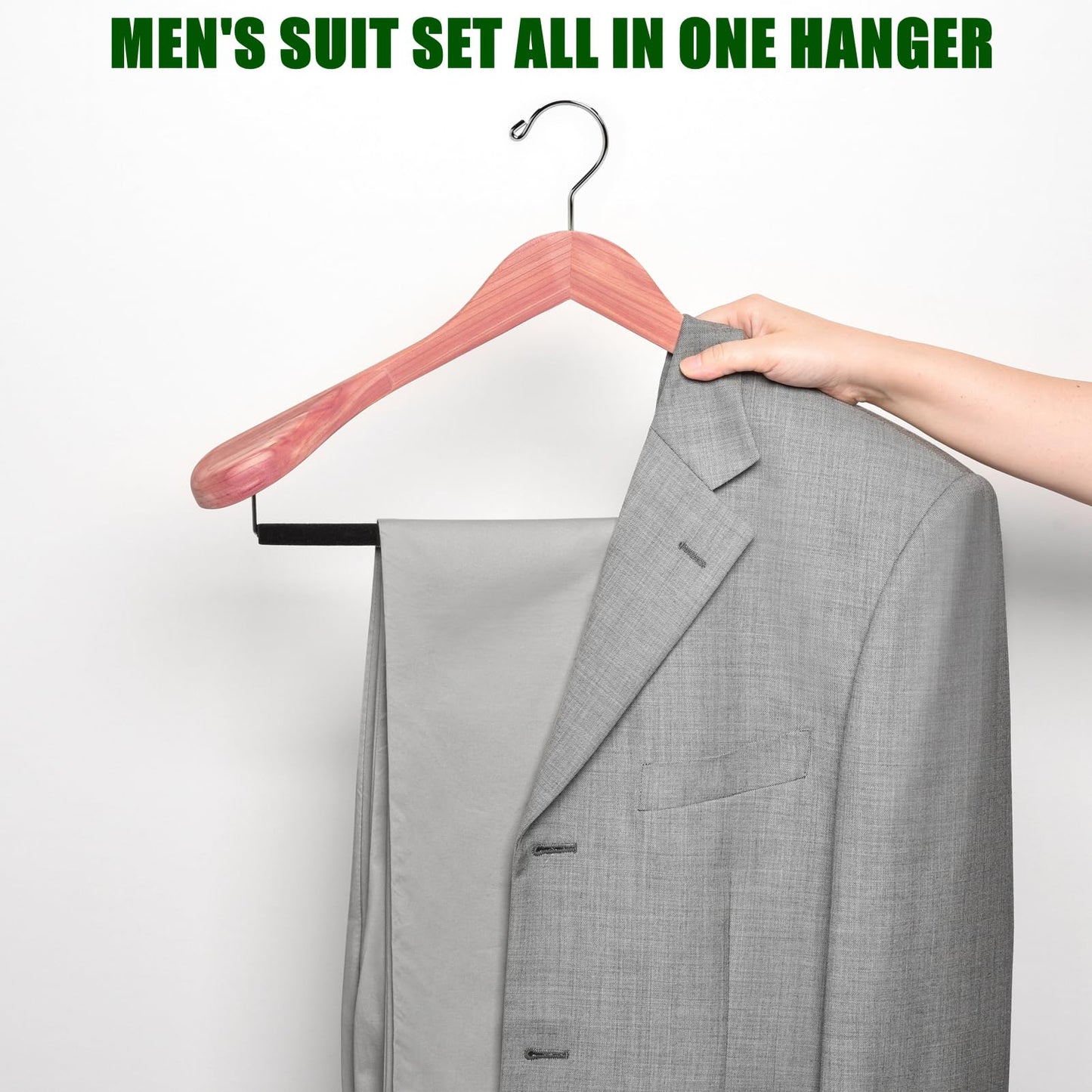 Amber Home 5 Pack Cedar Suit Hangers with Extra Wide Shoulder, Wooden Clothes Hangers for Coats & Jacket, Aromatic Natural Cedar Hangers with Non-Slip Velvet Pant Bar