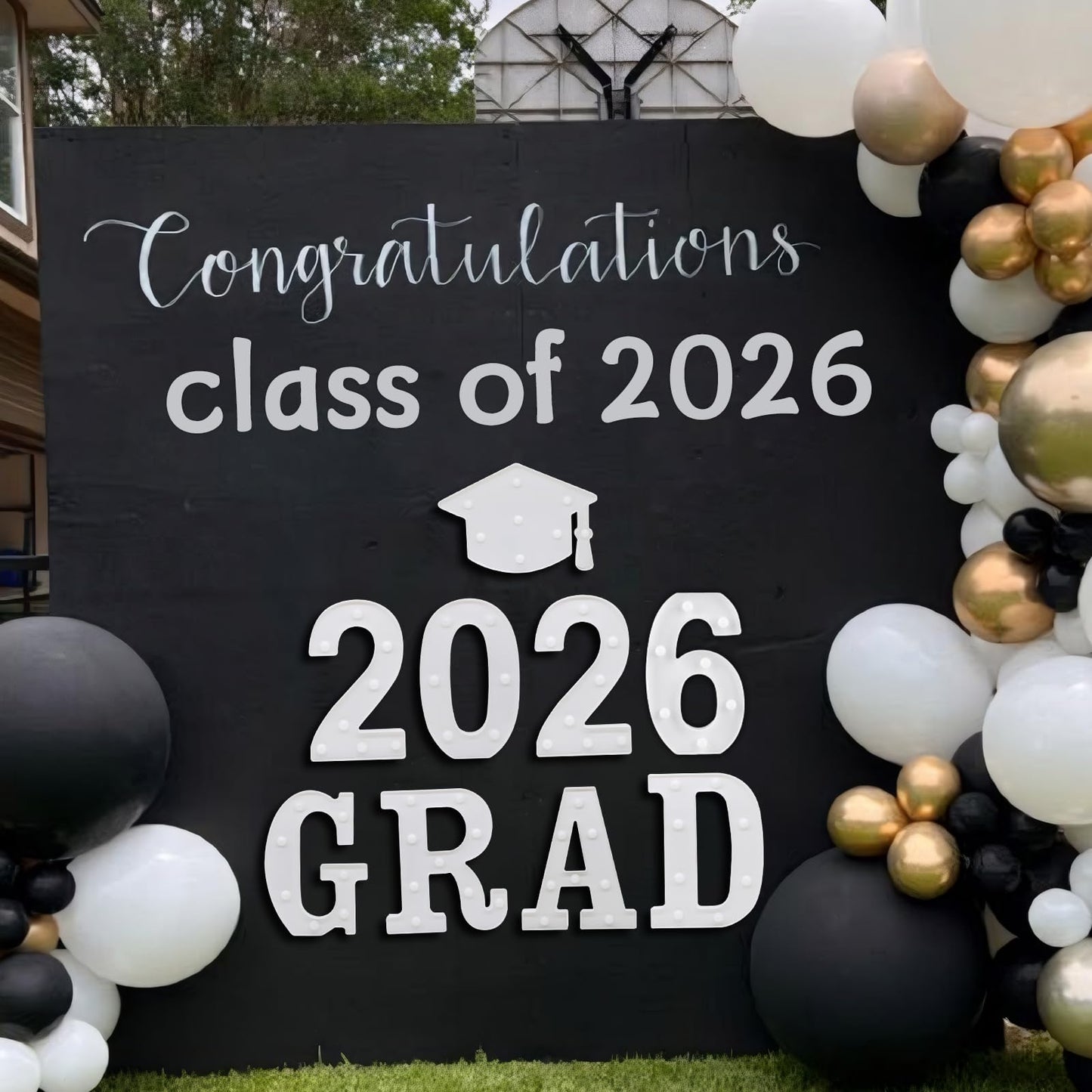 Graduation Party Decorations 2026, 8 LED Long Marquee Light Up Letters 'Grad 2026' and 1 'Doctorial hat' - Graduation Party Decor for Preschool High School College