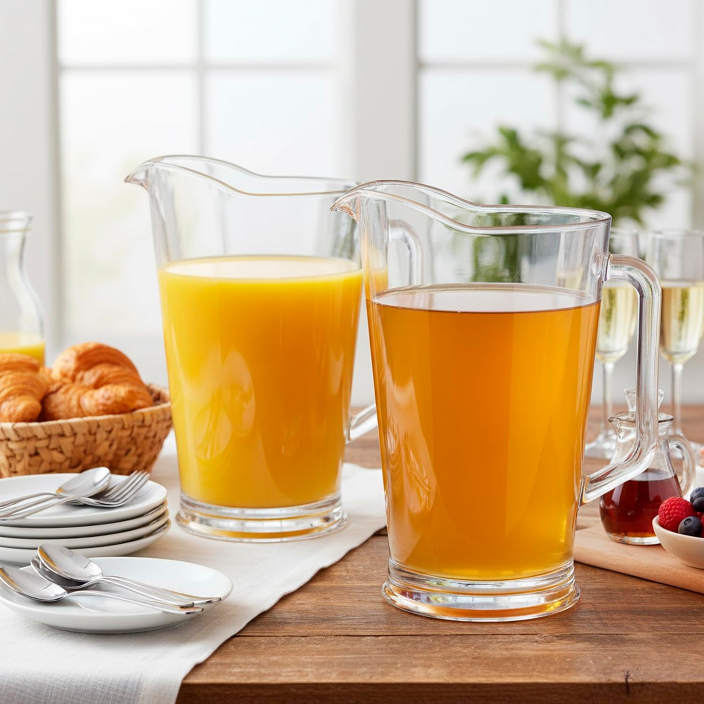 US Acrylic 64oz Bistro Clear Pitcher | Set of 2 Beer Pitchers | Reusable, BPA-free, Made in the USA, Indoor and Outdoor Pitcher Set for Water, Lemonade, Juice, Soda Pop, and Beer