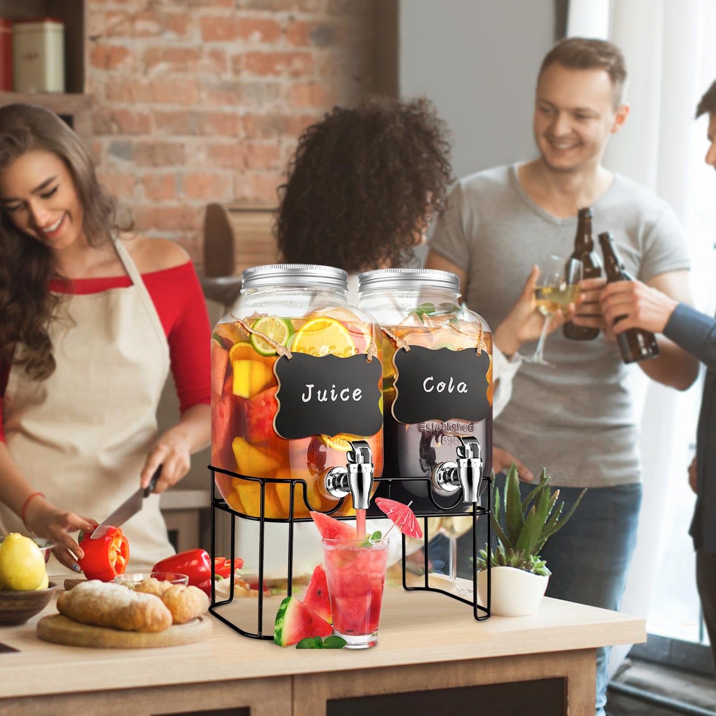 1 Gallon Glass Drink Dispensers For Parties,Lemonade Beverage Dispenser With Stand And Spigot For BBQ, Picnic, Party,Laundry Detergent Dispenser