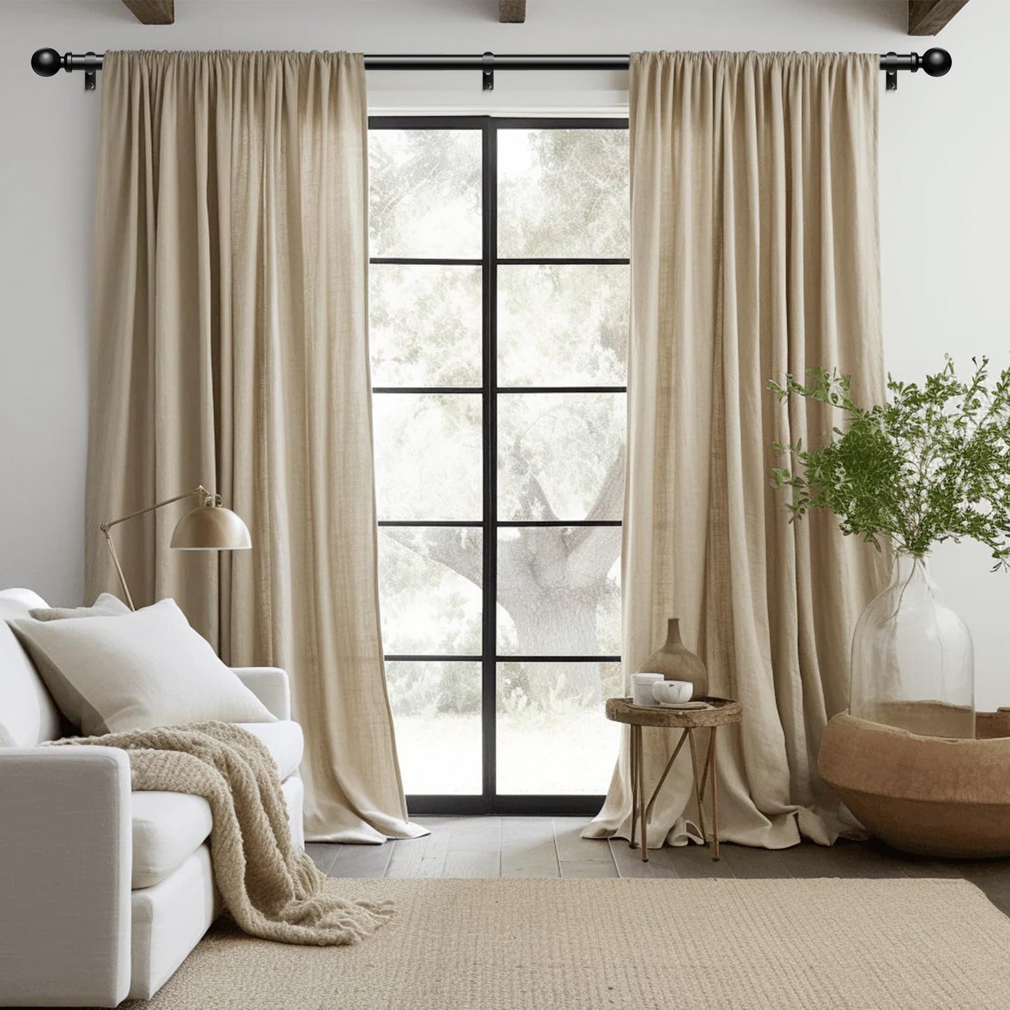 Wolistsa 2 Pack Curtain Rods 36-91 Inch, Black 1 Inch Adjustable Heavy Duty Curtain Rods for Windows, Decorative Modern Window Treatment Rod, Splicing Metal Drapery Pole, Easy Installation