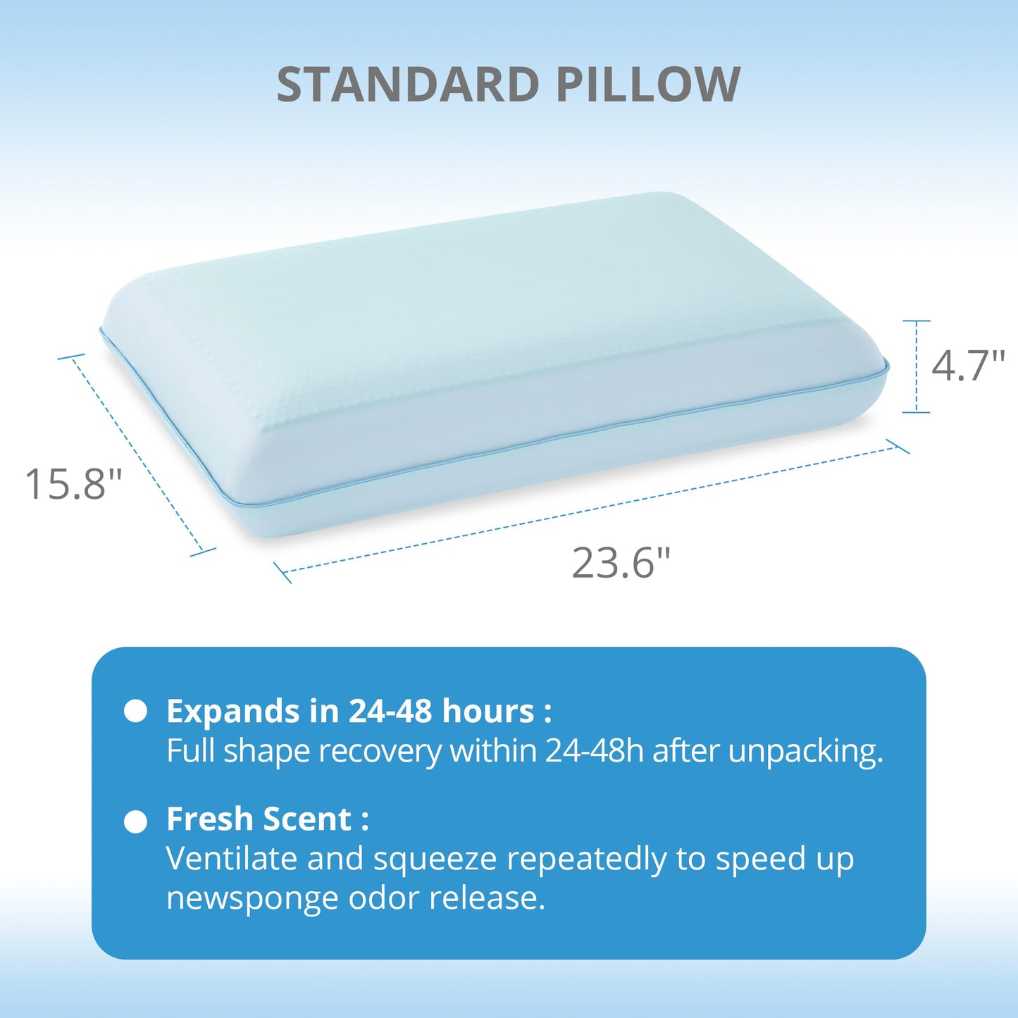 Cooling Pillow for Sleeping, Gel Memory Foam Pillow with Reversible Cover, Neck Support for Side, Back and Stomach Sleepers, Removable & Machine Washable Cover, Bed Pillows for Hot Sleepers, Blue