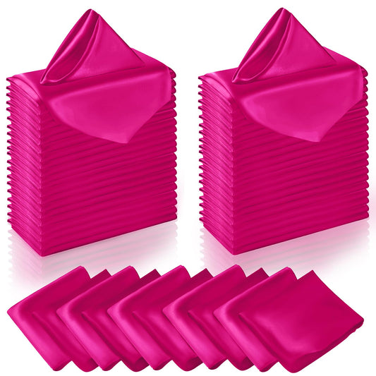 Manyshofu 60 Pieces Hot Pink Satin Napkins - 20x20 Inches Cloth Napkins, Square Satin Fabric Napkins Set - Soft & Reusable Table Napkins for Wedding Dinner Party Lunch
