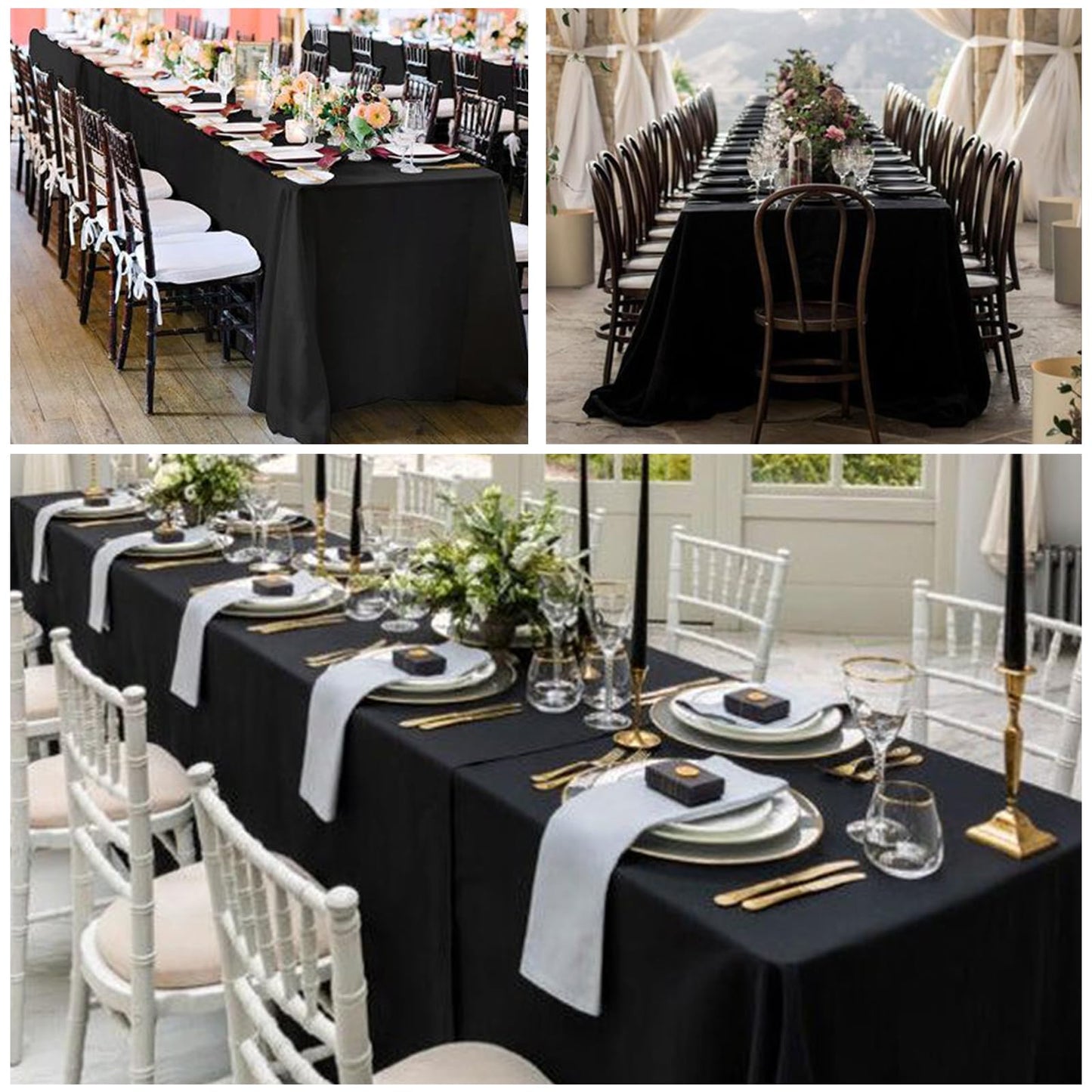 RestfulGlow 8 Pack Black Tablecloth 60 x 126 Inch Rectangular Table Cloth for 8 Foot Rectangle Tables, Wrinkle Resistant Washable Polyester Fabric Table Covers for Wedding Party Banquet Buffet