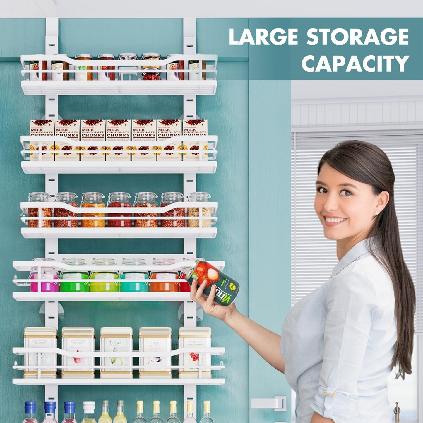Eastherry Over The Door Pantry Organizer,9-Tier Over The Door Organizer with Adjustable Basket,Metal Hanging Pantry Organizers and Storage for Kitchen, Back of Door Seasoning Rack