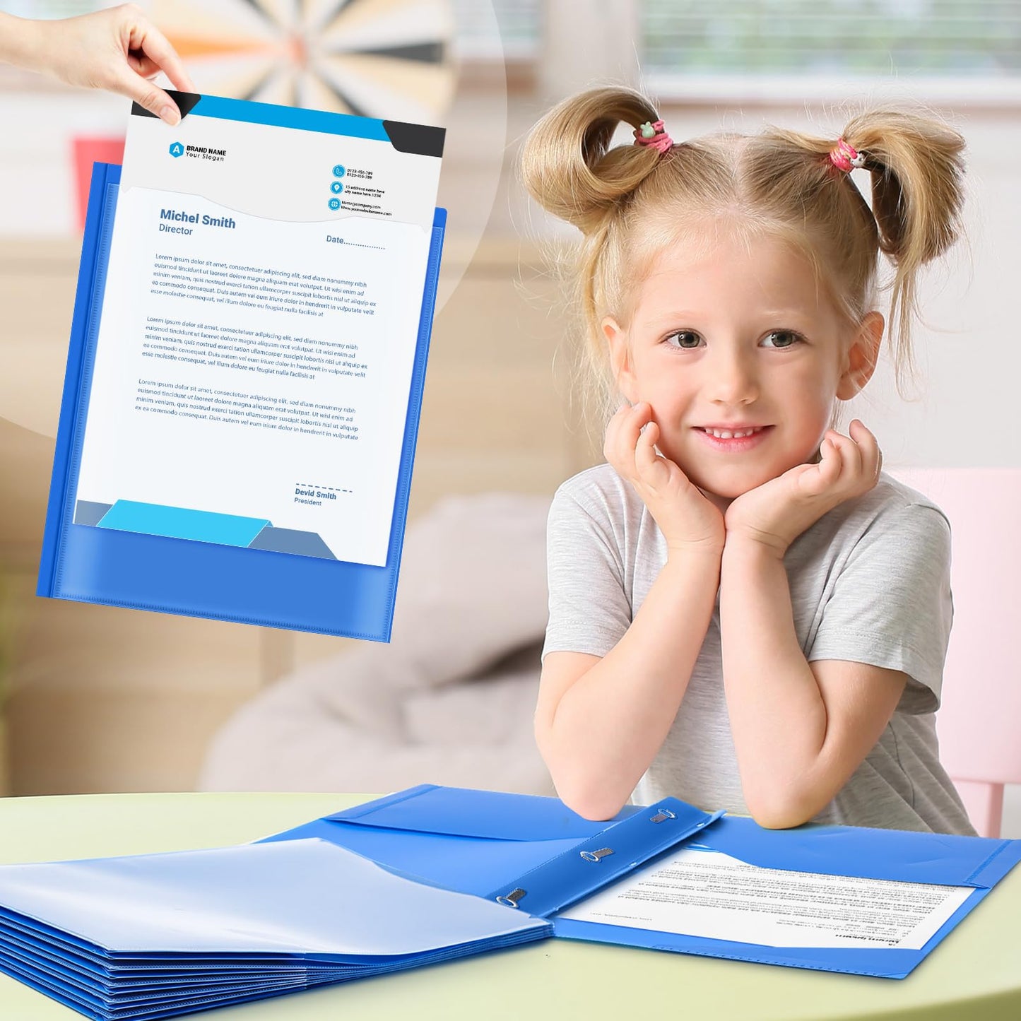 Henoyso 24 Set Take Home Folders with Clear Front Pocket, School-to-Home Communication Folder Bulk for Back to School Classroom, Heavy Duty Plastic Parent-Teacher Homework Folders (Blue)