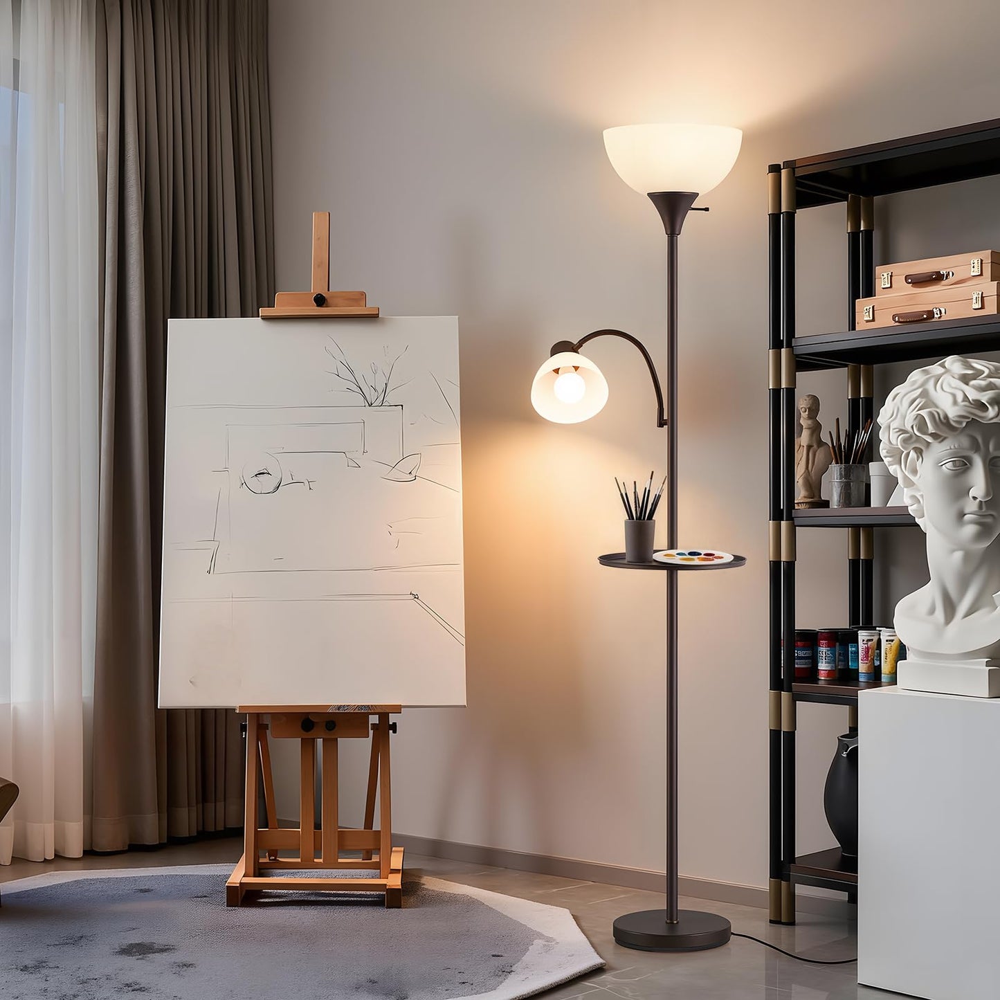 Luvkczc 72" Floor Lamp with Table, Adjustable Reading Lights, Modern Torchiere Floor Lamps for Living Room, Bedroom, Office, Brown【Bulb not Included】