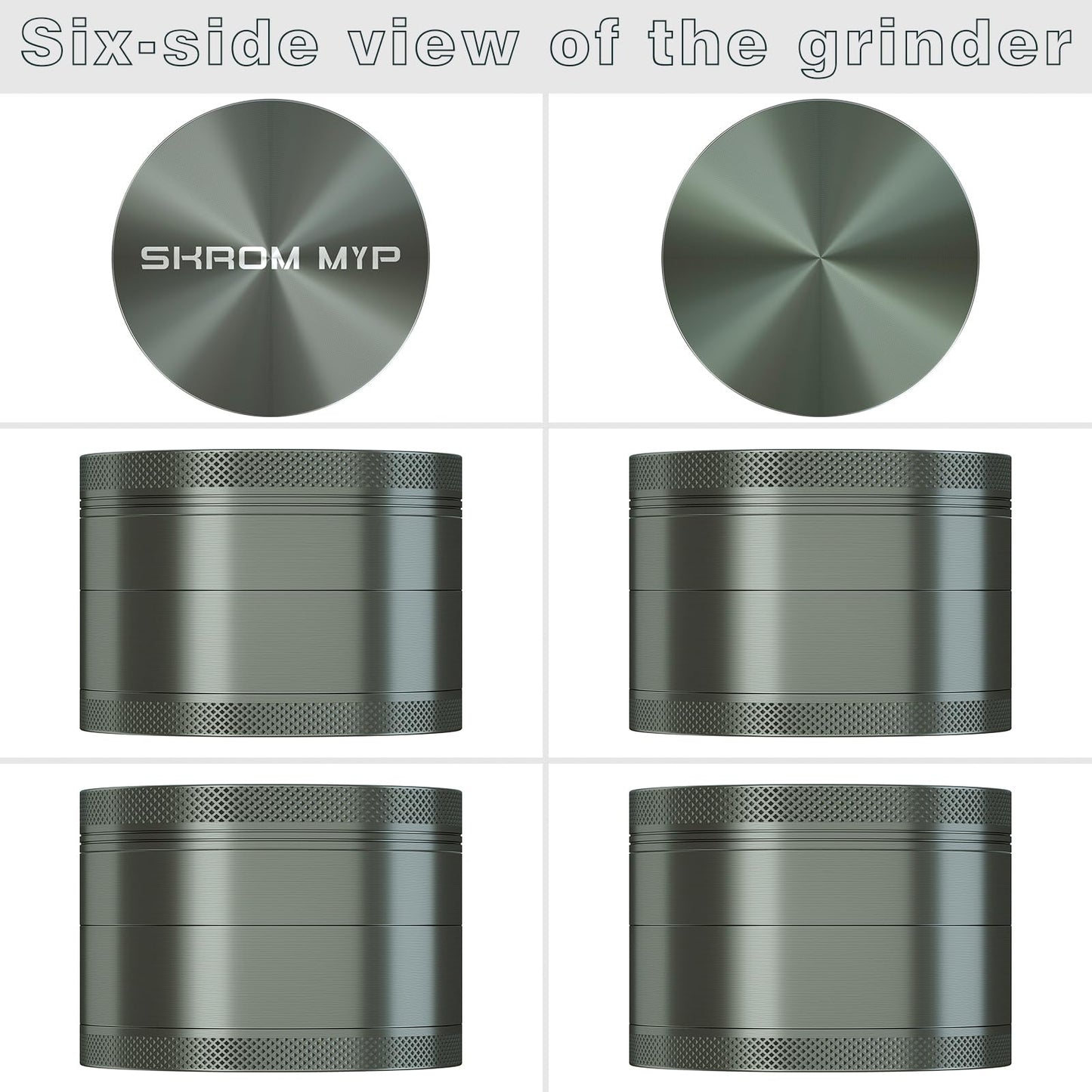 SKROM MYP Grinder, Aluminum Large 3" Spice Grinder (Grey)
