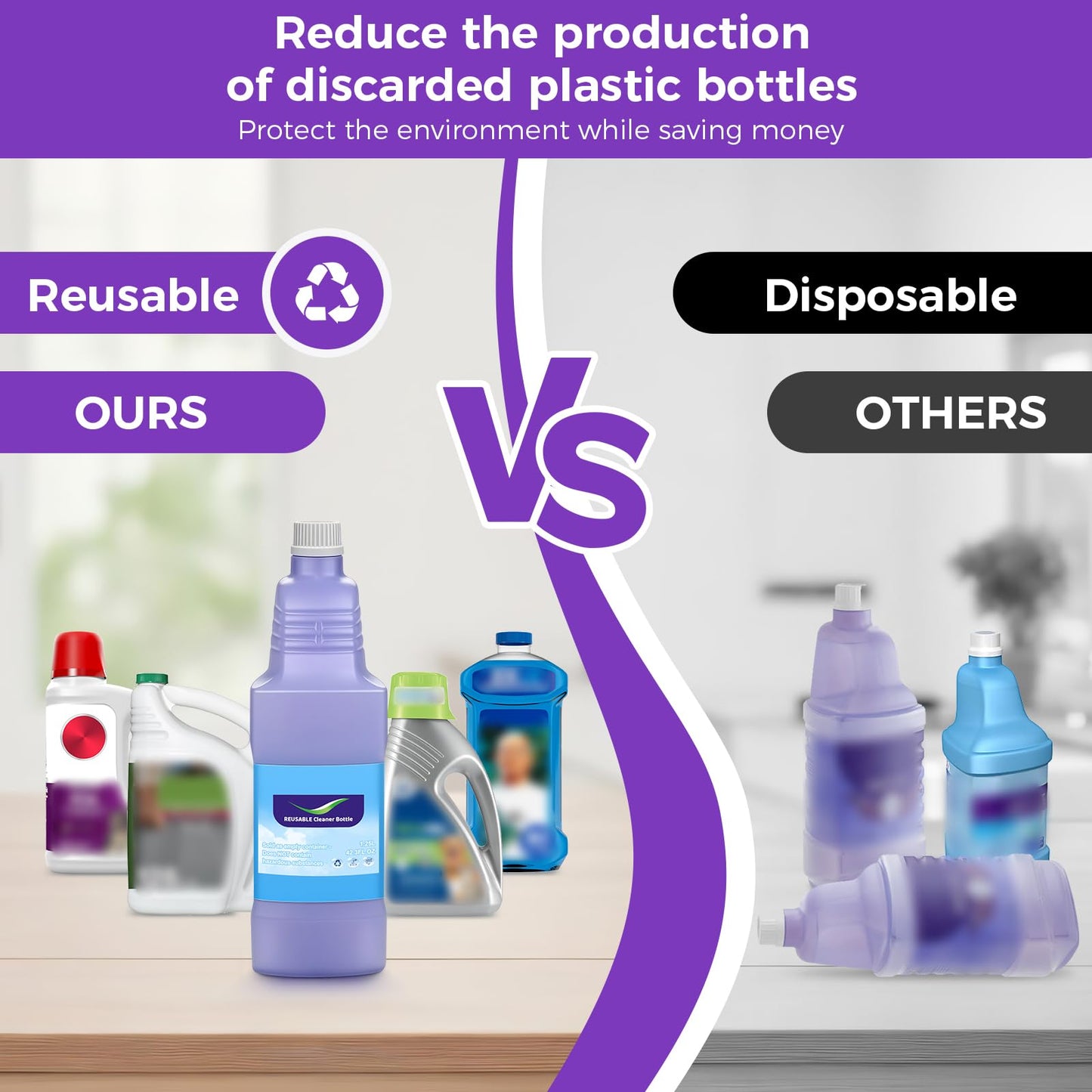Refillable Replacement Bottle for Swiffer® Wet Jet™ Mop, 1250ml /42 oz, Empty, Leak-Proof HDPE Cleaner Solution Refill Bottle with 7 Silicone Gaskets & 1 Foldable Funnel