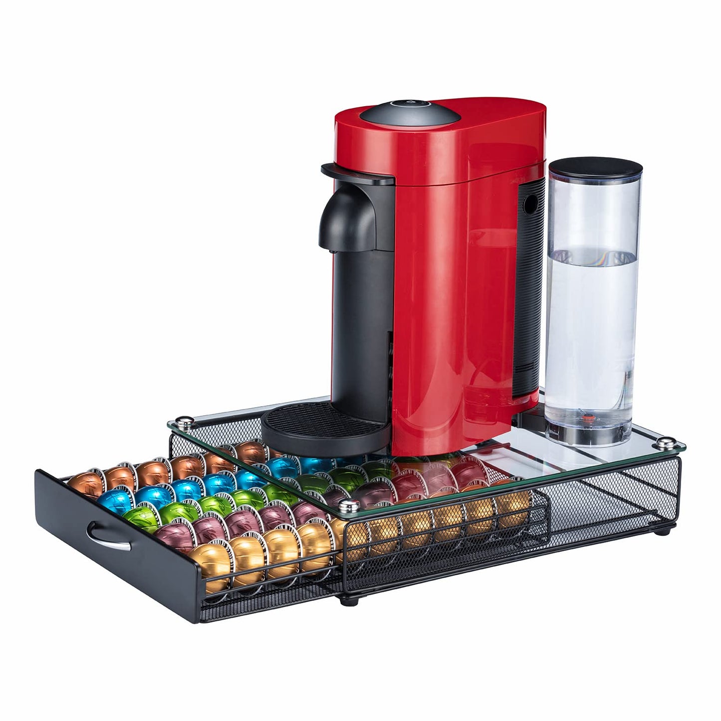 FlagShip for Nespresso Pod Holder Coffee Pod Storage for Vertuo Pod with Crystal Tempered Glass Top(50 Pods Capacity)