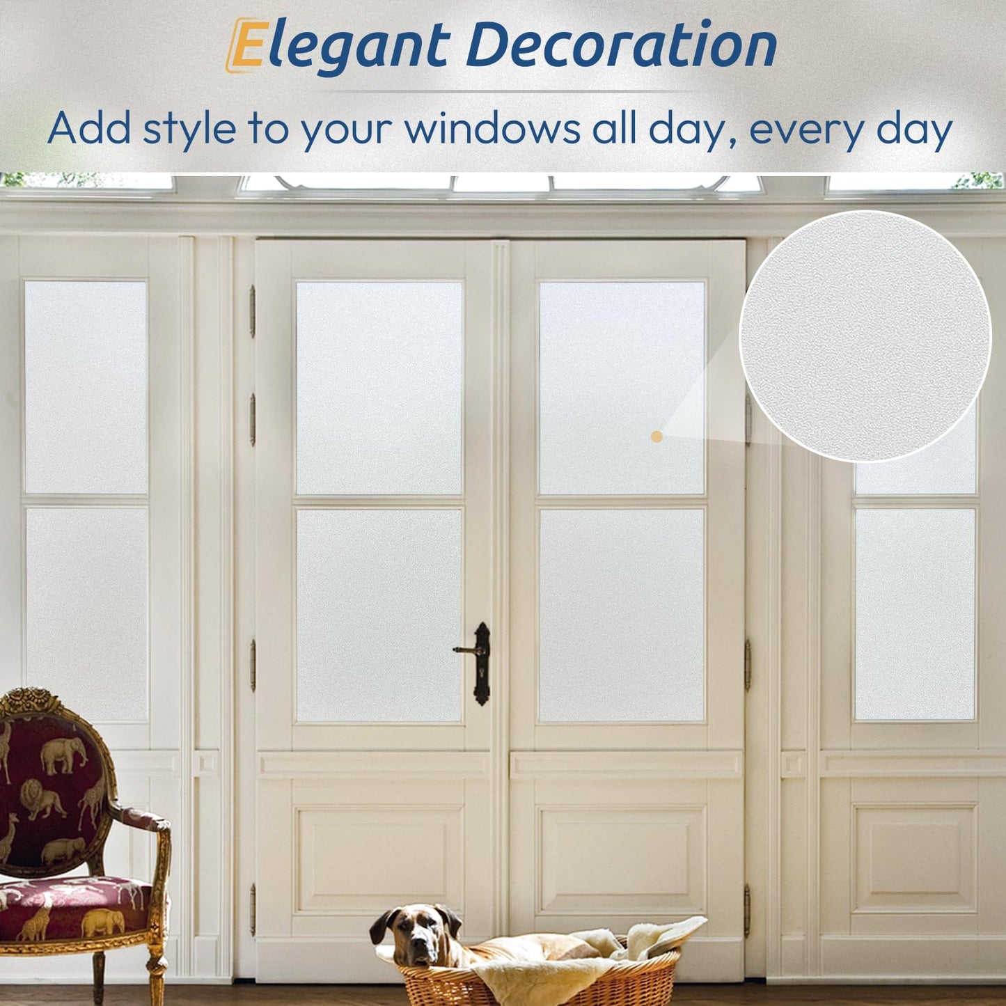 rabbitgoo Window Privacy Film, Frosted Glass Window Clings, Static Cling UV Heat Blocking Door Stickers for Home Bathroom, Removable Indoor Decal Coverings Day and Night, Pure, 23.6 x 157.4 Inches