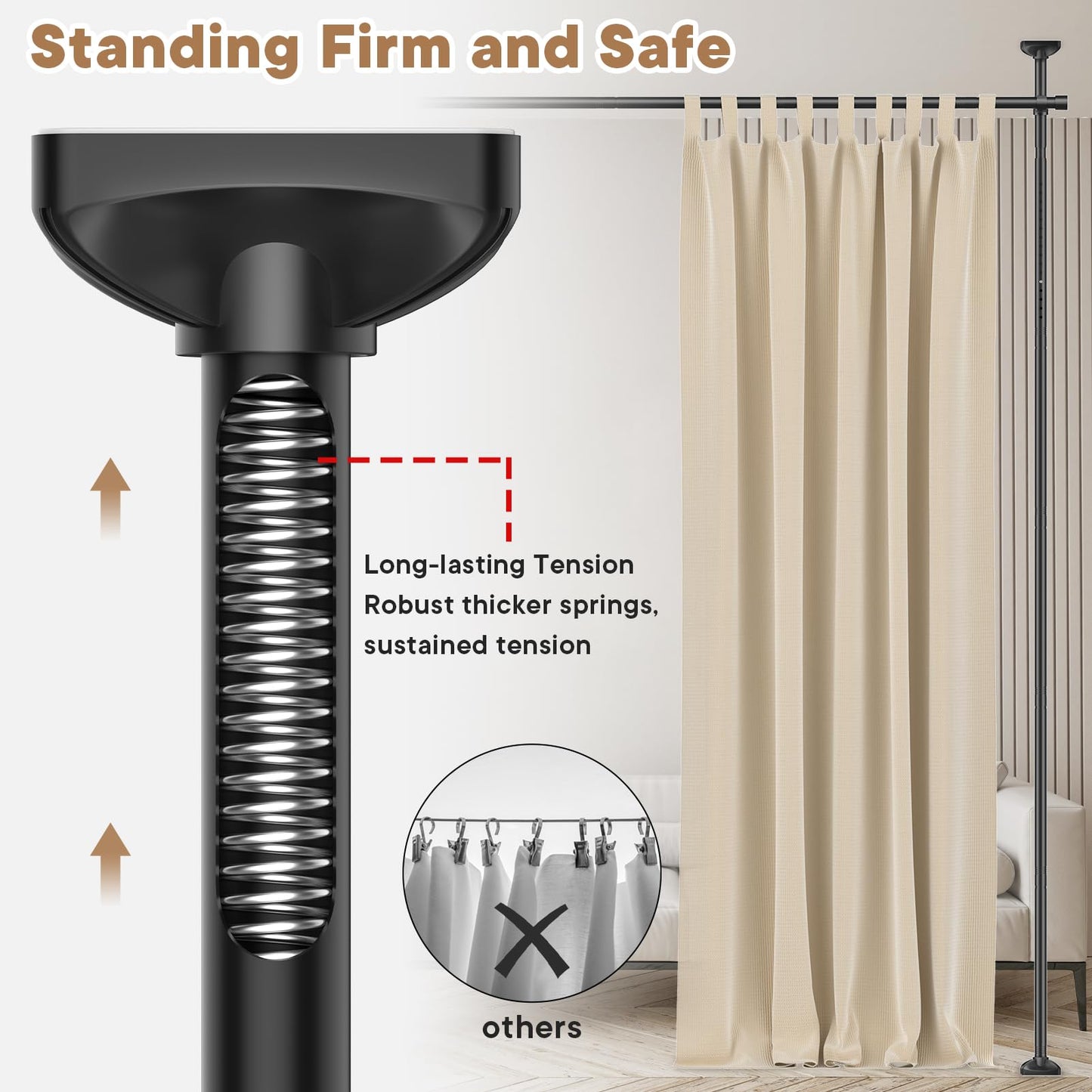 Bonpally Room Divider Curtain Rod, No Drilling Tension Rod for Room Separation, 4-10ft(H) 28-114inch(W) Adjustable Heavy Duty Floor to Ceiling Wall Divider Room Partition Privacy Separator, Black