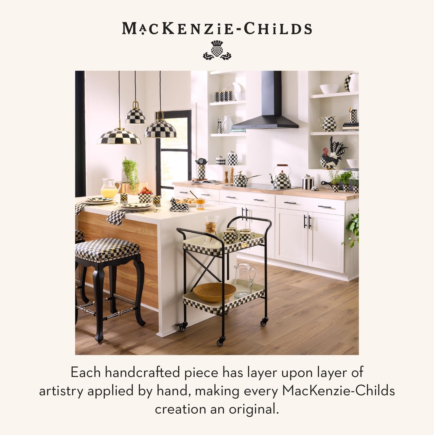MACKENZIE-CHILDS Acrylic Pitcher with Spout for Water, Lemonade, and Farmhouse Home Decor, 2.5 Quarts, Black Check