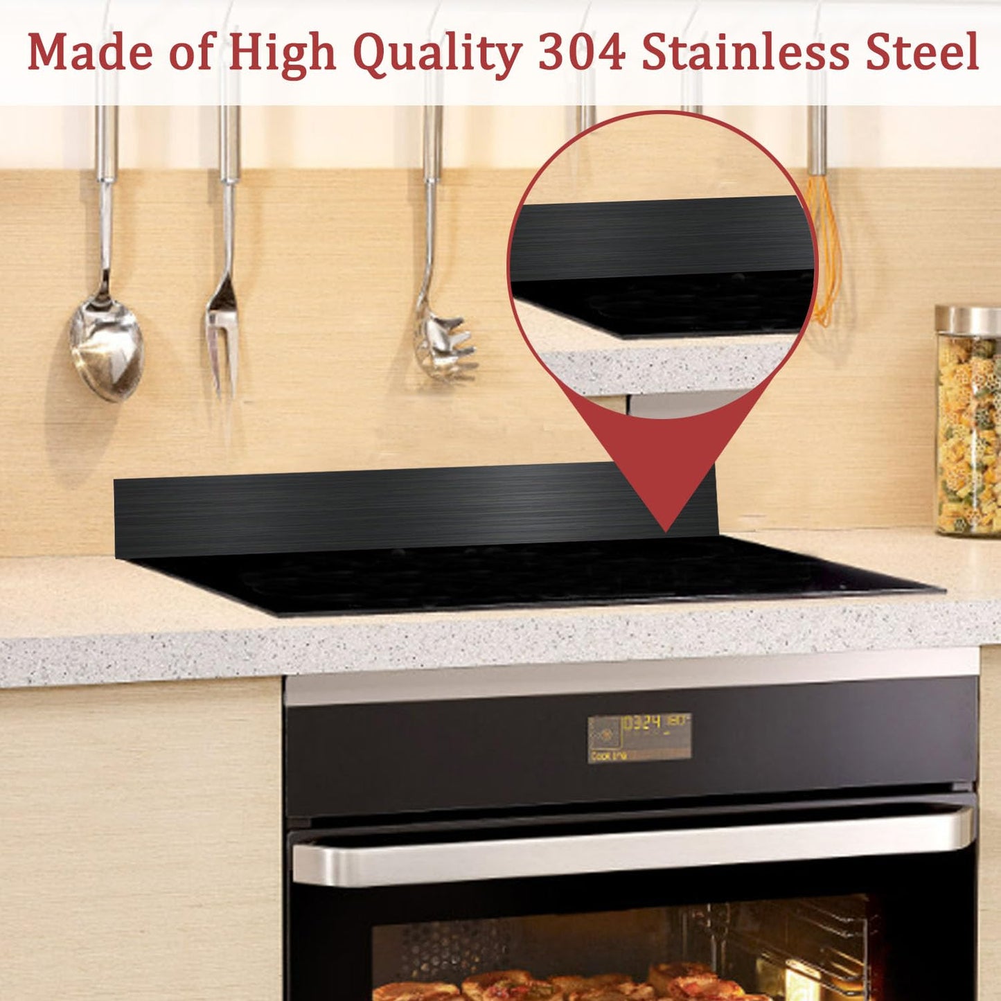 Stainless Steel Backsplash for Stove, Front Control Freestanding Range Universal Backguard, Stainless Steel Backsplash for Kitchen Stove Decor, 29.75" L×5" W Fit for Most (Black_1 Pc)