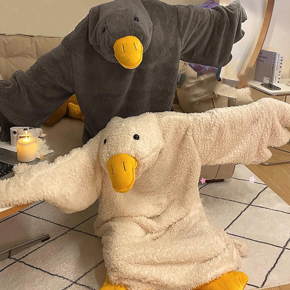 Goose Blanket Hoodie Onesie Adult & Kid,Oversized Warm Duck Wearable Hoodie Blanket with Sleeves,Cozy Sleeping Bag (white, M)